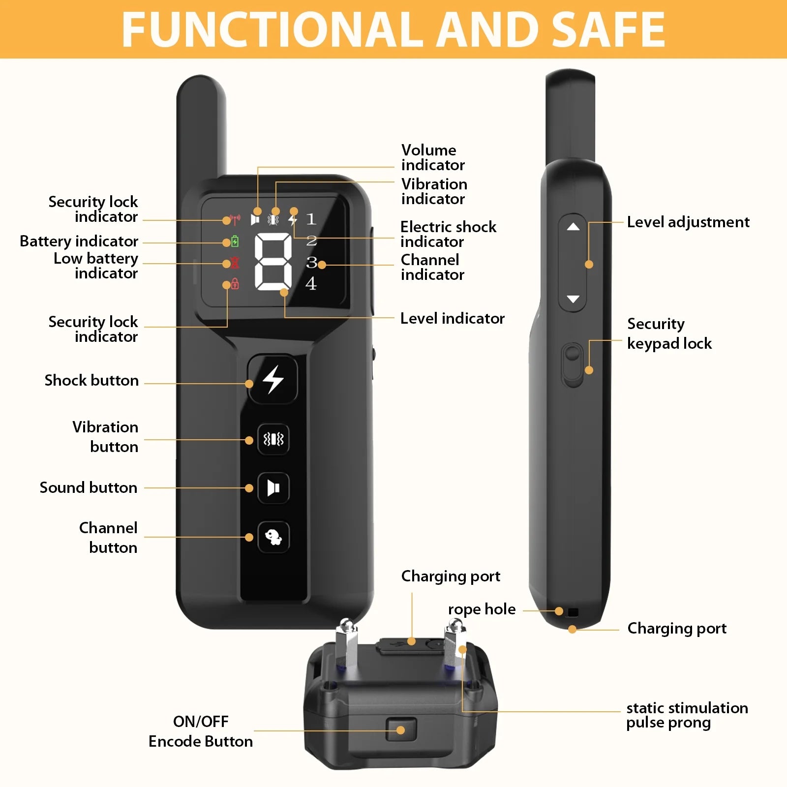 Shock Collar with Remote for Dogs with 2 Collars- Bark Training, for 15-120Lbs Large Medium Puppy, Smart Collar, Black