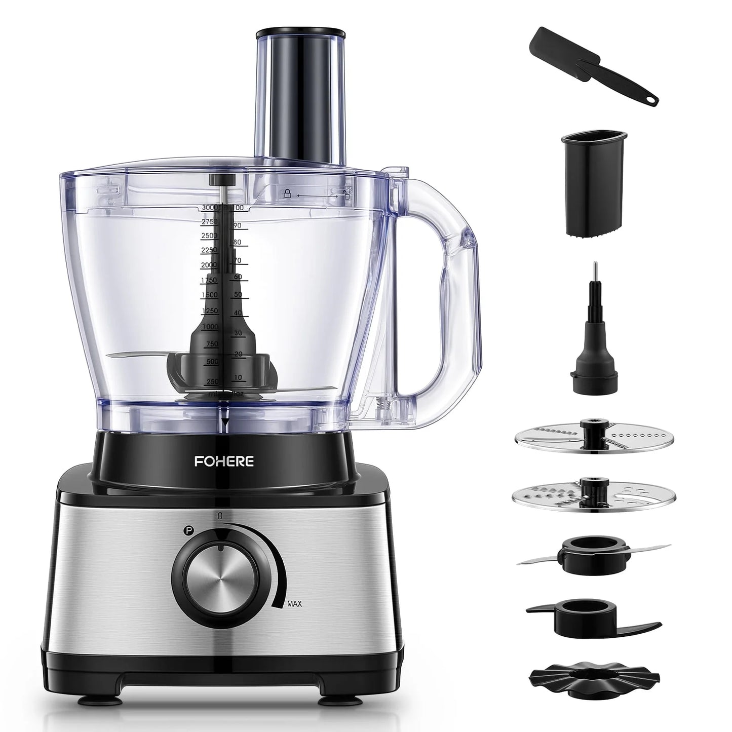 14 Cup 800W Food Processor, 2-Speed 6 Functions for Shredding, Slicing, Doughing, Emulsfying and Juicing