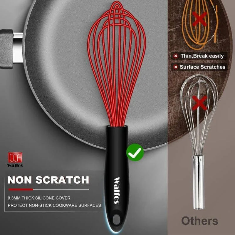Heat Resistant Non-Scratch Silicone Kitchen Whisks, 4 per Pack