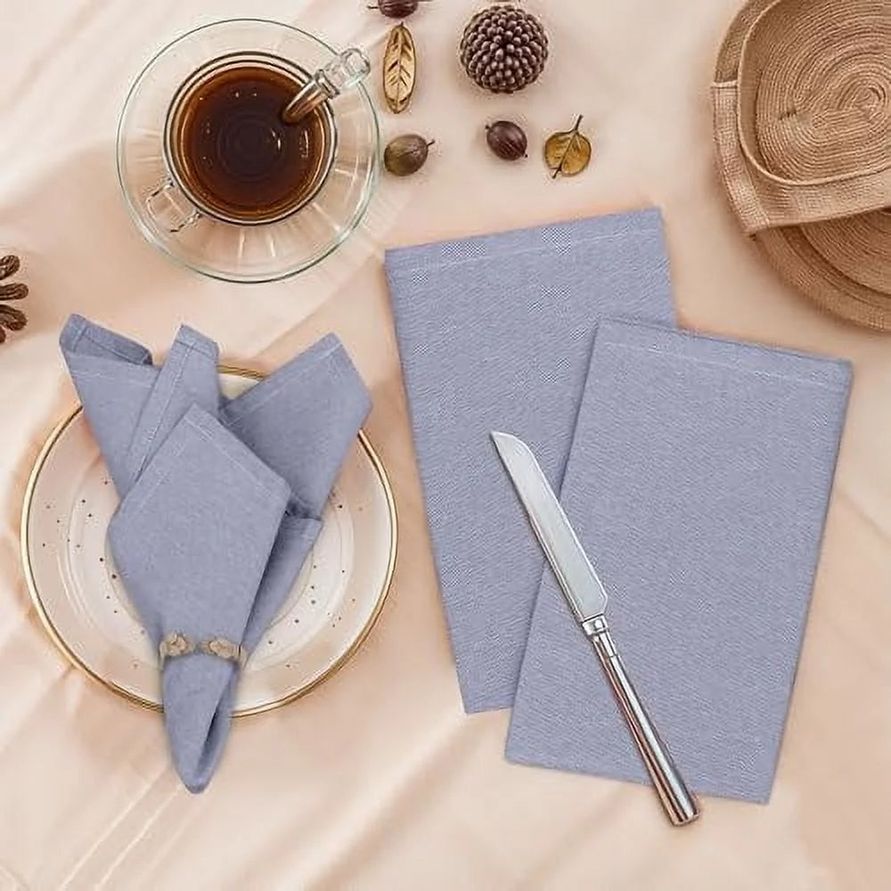 Cloth Napkins Set of 12, 18X18 Reusable Napkins Cloth Washable, Soft & Durable Table Napkins, Polycotton Chambray Dinner Napkins for Parties, Christmas, Thanksgiving, Weddings - Steel