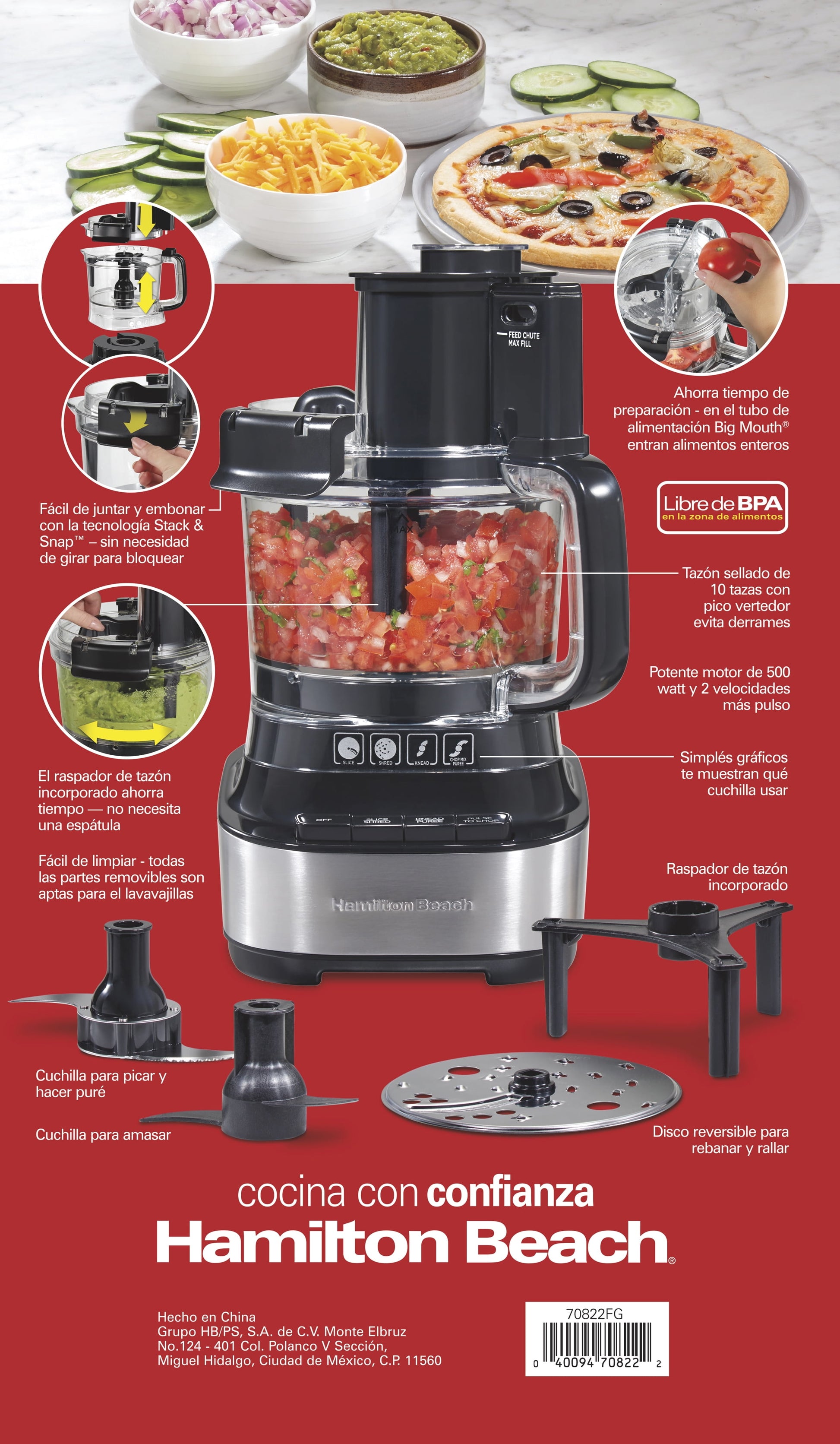 Stack & Snap Food Processor with Bowl Scraper, 10 Cup Capacity, Black, 70822FG