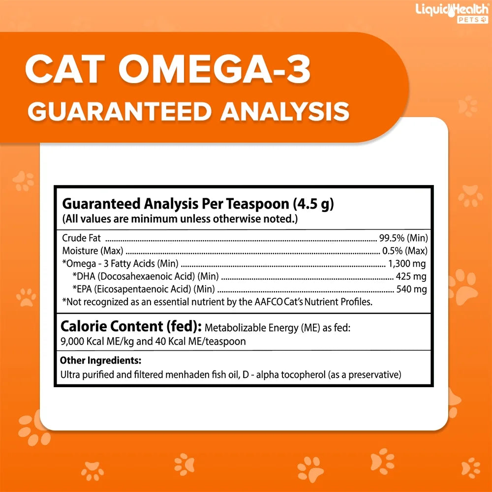 Omega 3 Fish Oil Cat Supplements & Vitamins with EPA, DPA & DHA, 8 Oz