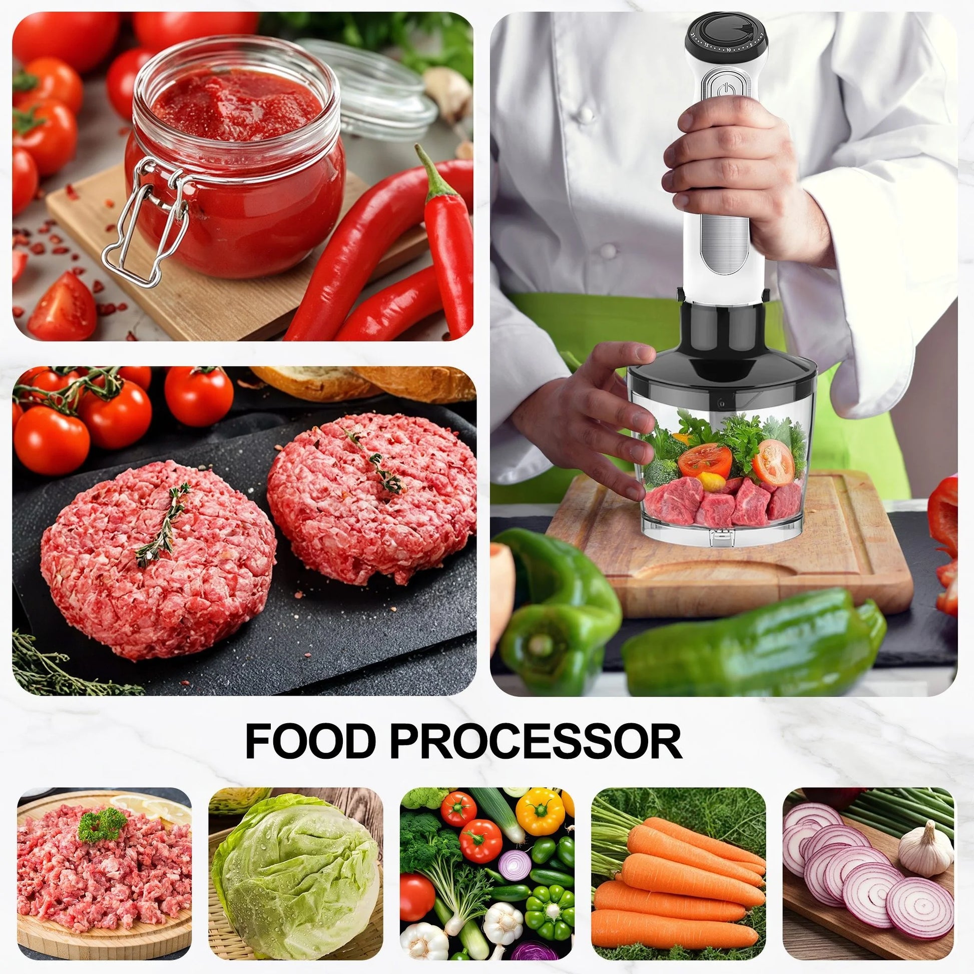 1100W Immersion Blender, 21-Speed Hand Blender with Turbo Mode, 5-In-1 Stick Blender for Smoothies, Baby Food, Soups, Purees, White