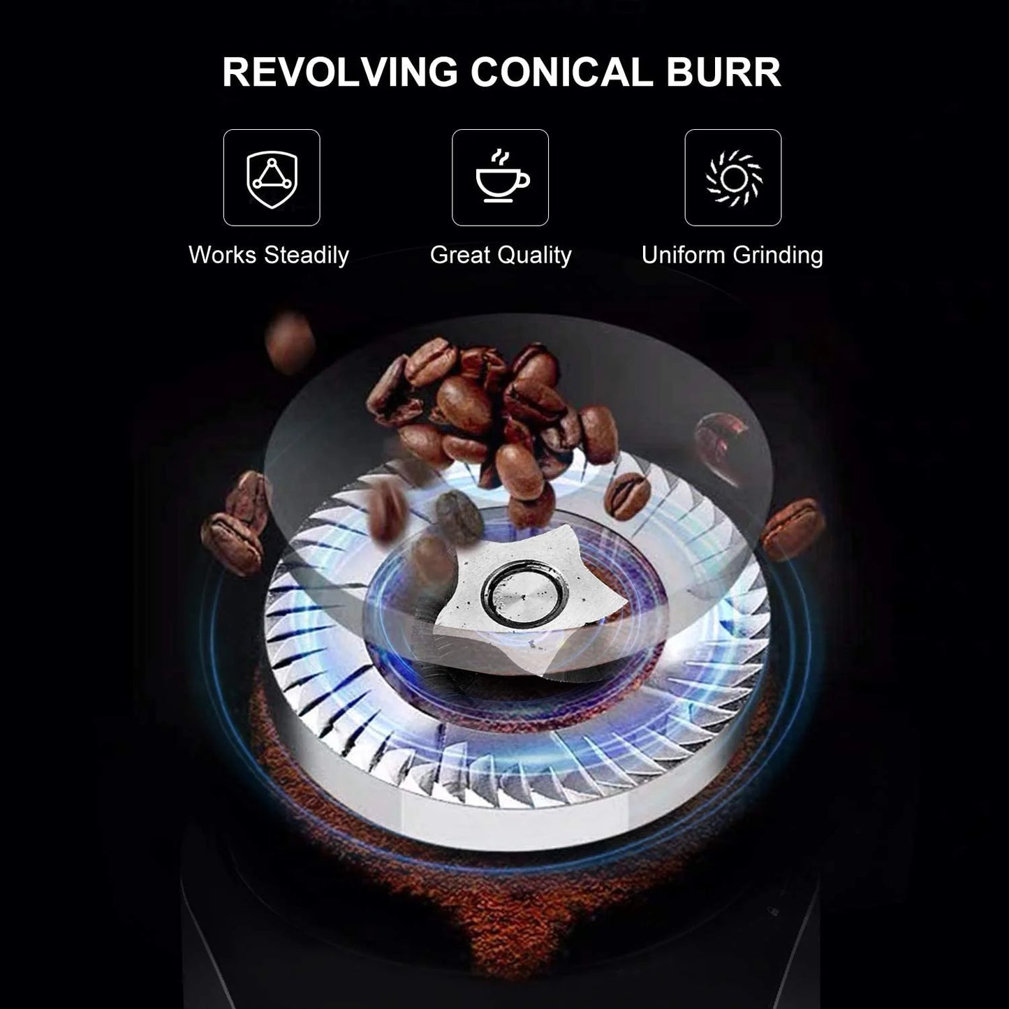 Electric Burr Mill Coffee Grinder with 18 Precise Grind Settings for Espresso, Drip and French Press - Adjustable Burr Grinder in Black