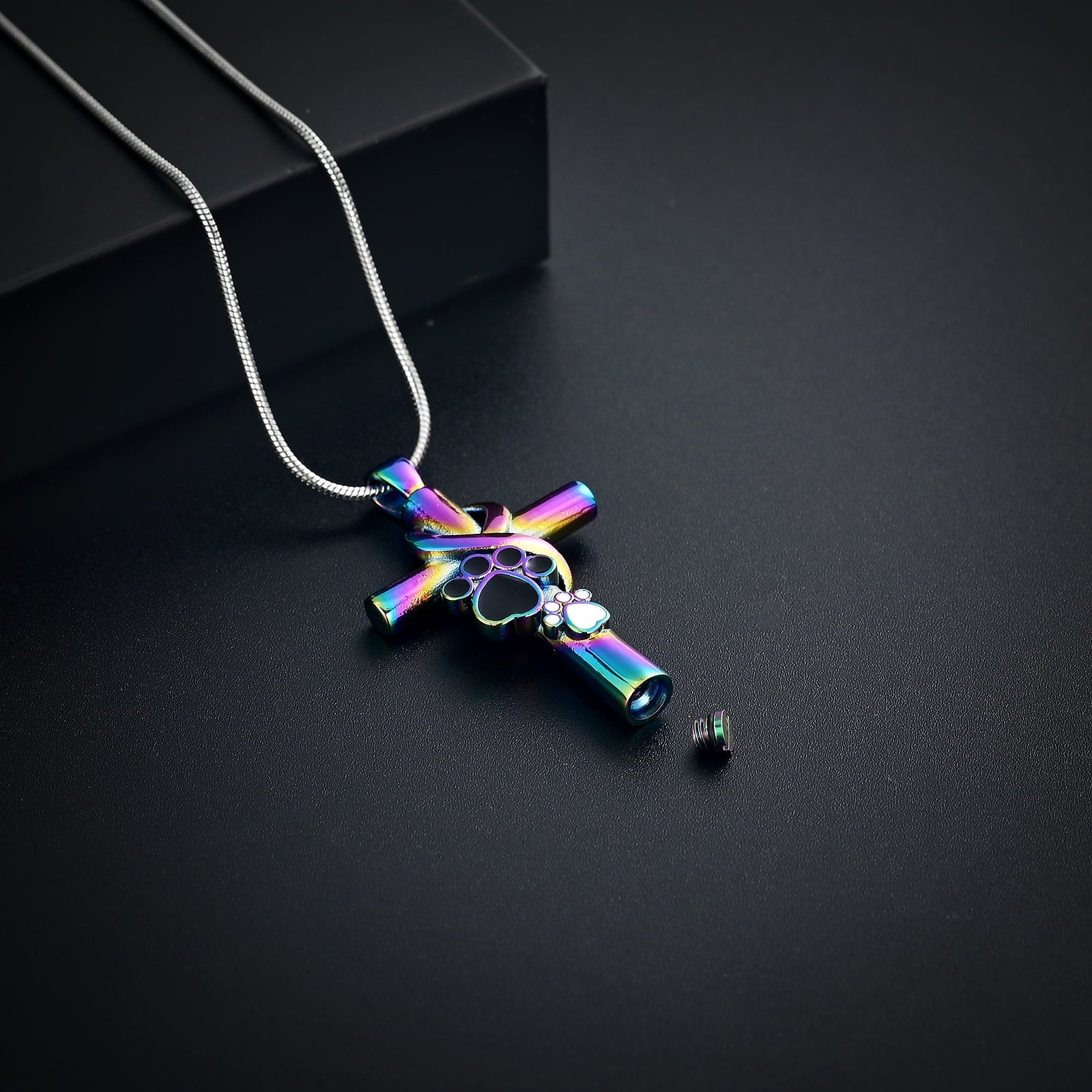 Personalize Paw Print Cross Urn Pendants with Chain Pet Memorial Cremation Jewelry for Dog Cat Ashes Holder Urn Necklace Lockets for Ashes