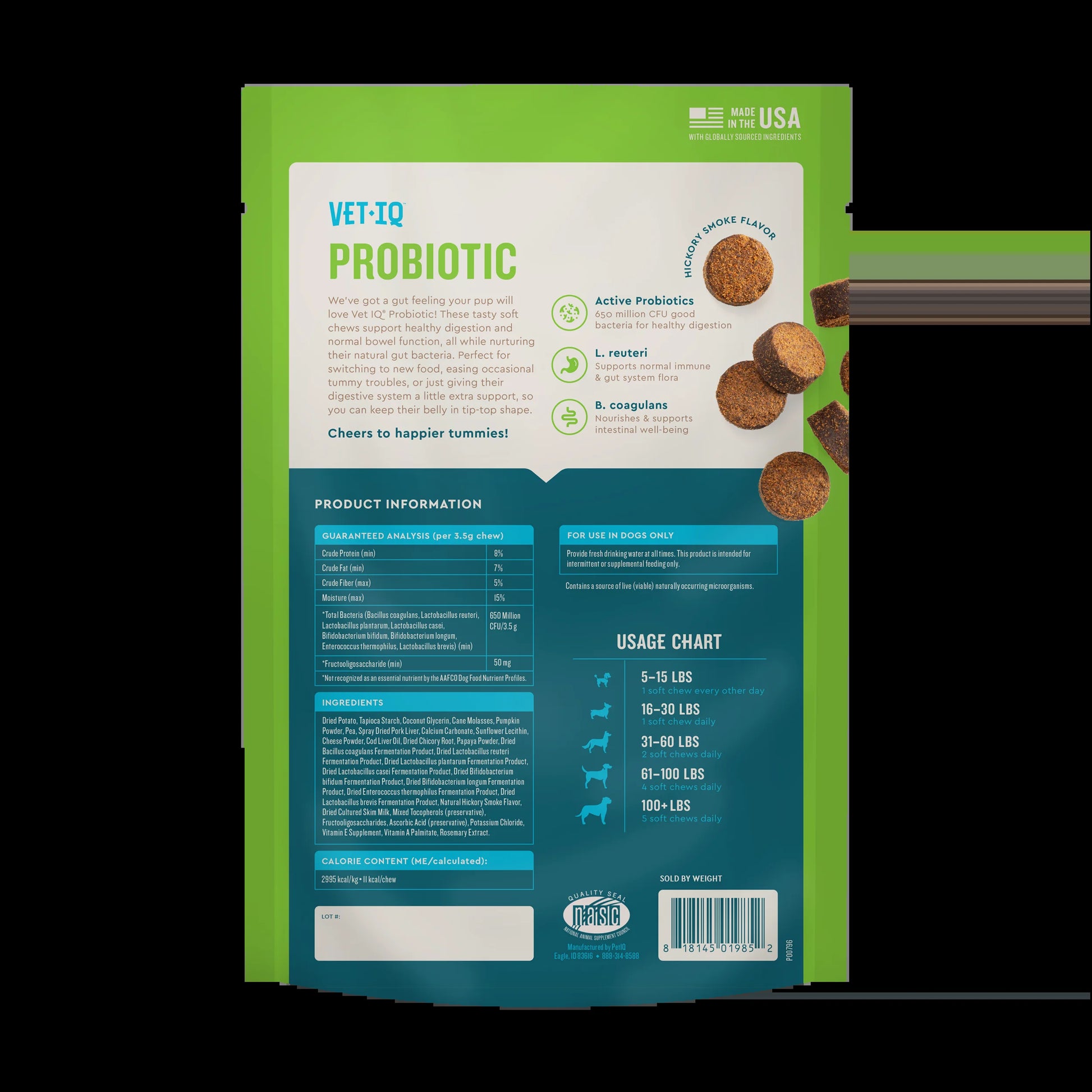 Probiotic Supplement for Dogs, Hickory Smoke Flavored Soft Chew 60 Count