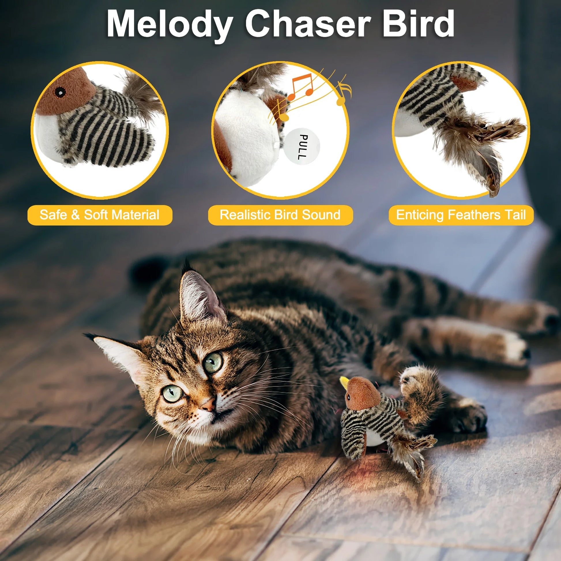 1PCS Cat Toys Chirping Birds with Catnip Silvervine, Interactive Cat Kicker, Lifelike Birdie Tweets, Indoor Play Feather Chew Kitty Kitten Exercise Pet Toys