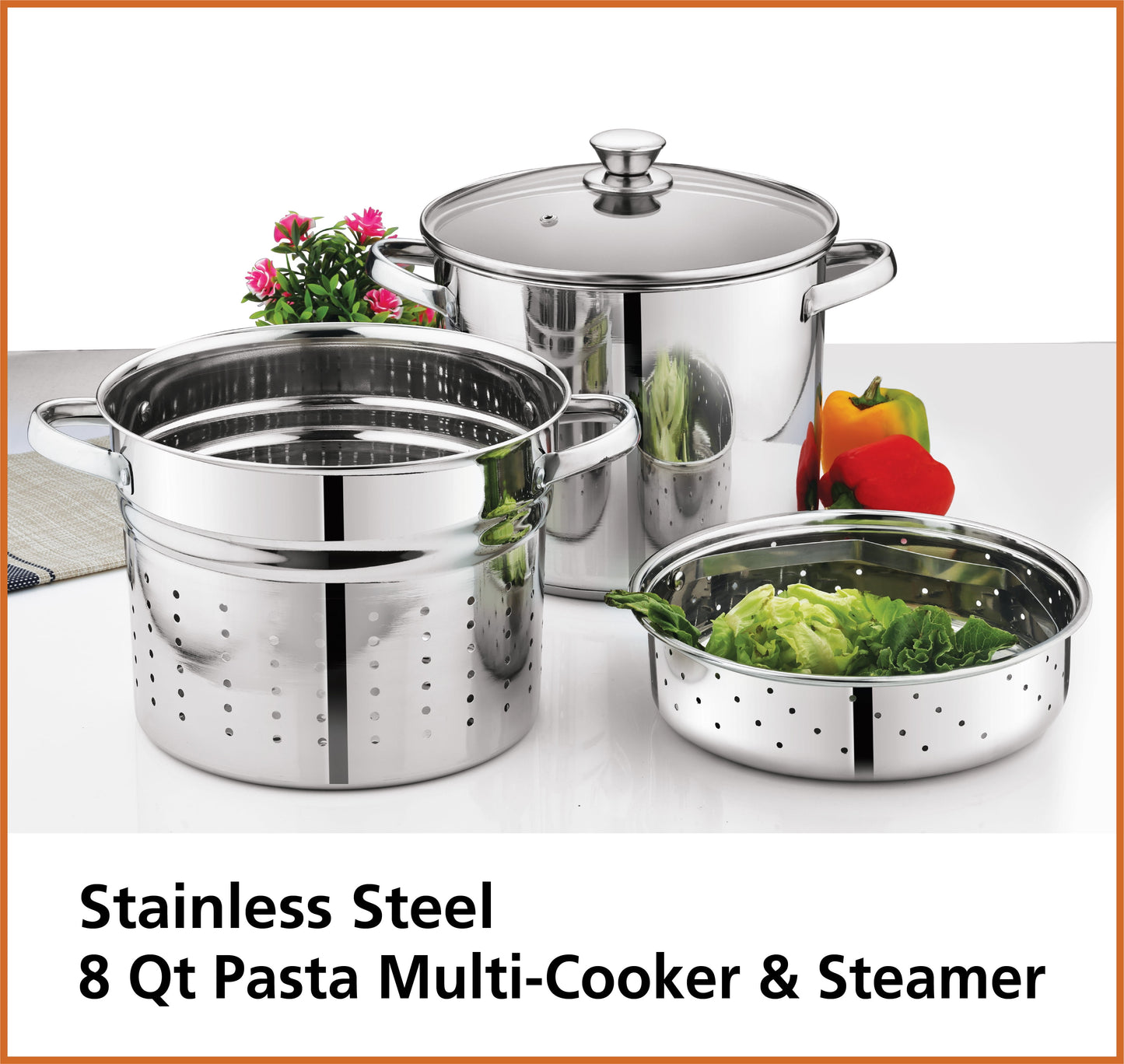 4-Piece Stainless Steel 8 Qt Cooker Multipot Set