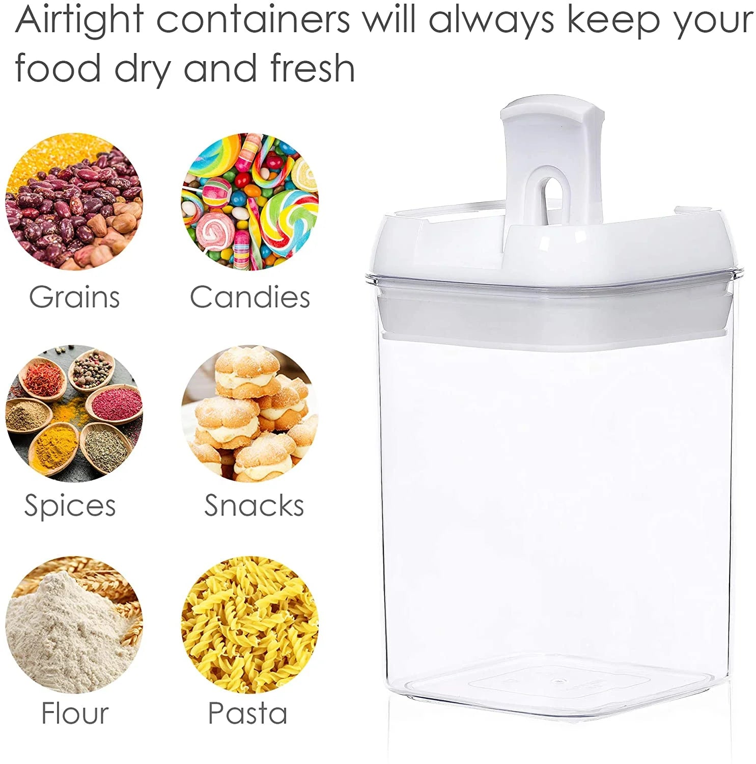 Airtight Food Storage Containers White, 7Pcs Plastic Cereal Containers with Easy Lock Lids for Kitchen Pantry, Organization and Storage, BPA Free -
