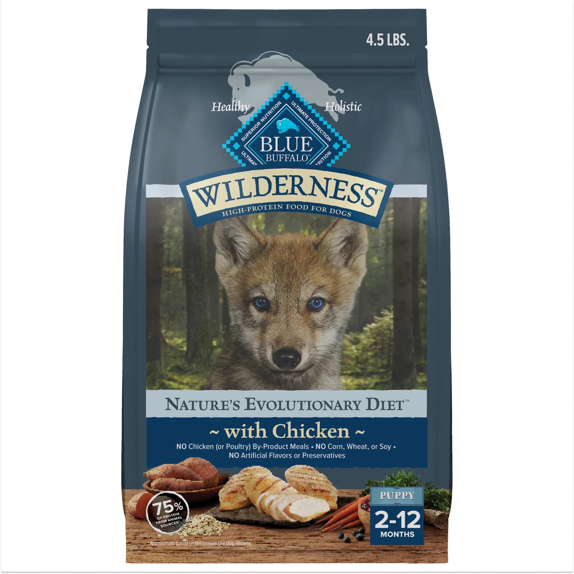 Wilderness High-Protein Natural Puppy Dry Food, Chicken Recipe, 4.5 lb Bag
