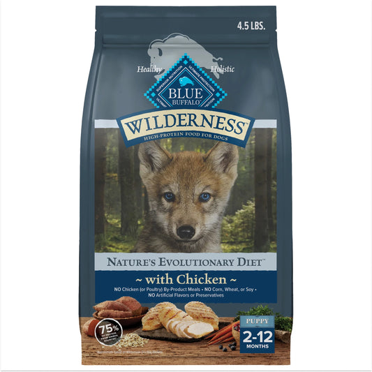 Wilderness High-Protein Natural Puppy Dry Food, Chicken Recipe, 4.5 lb Bag