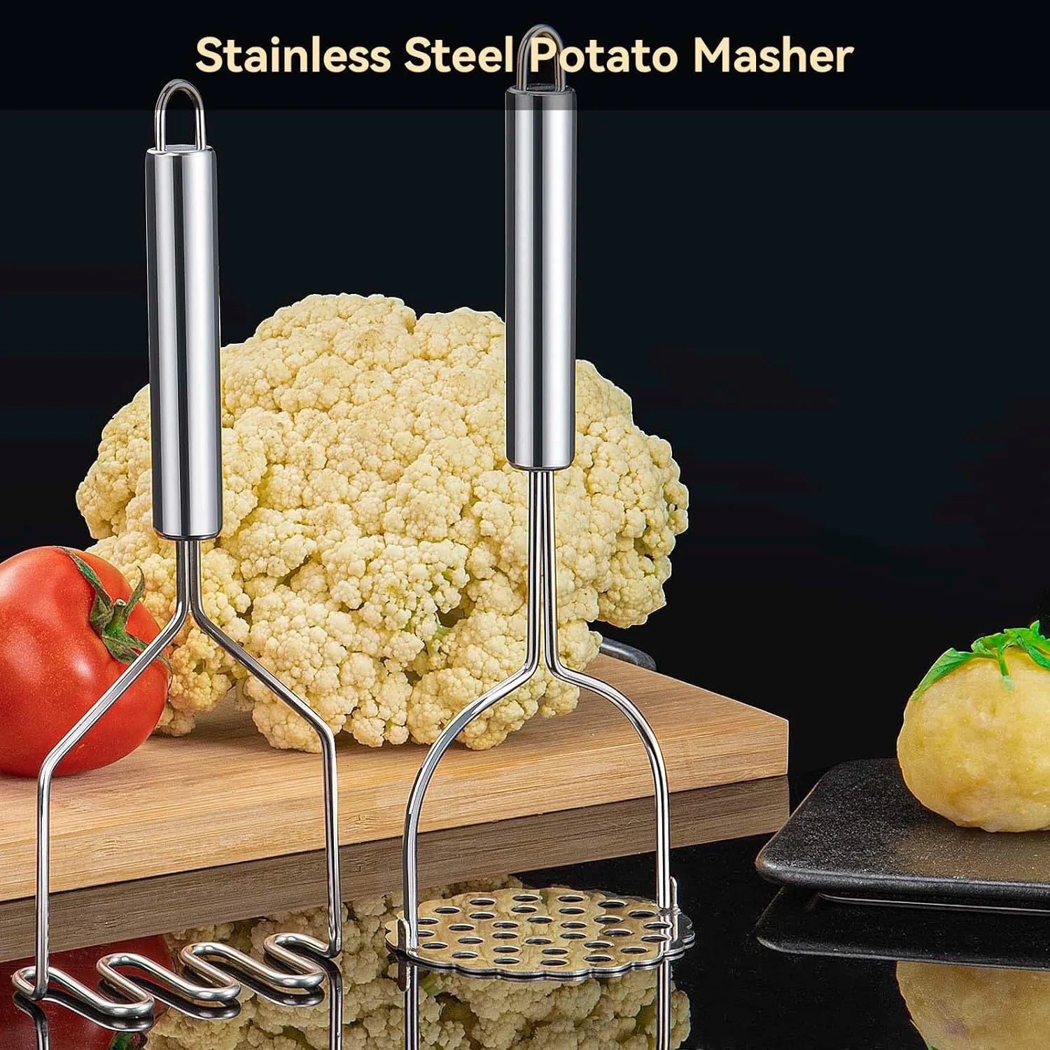 2 Pcs Potato Masher, Heavy Duty Stainless Steel Integrated Masher Kitchen Tool Wire Masher for Potatoes, Avocados, Beans, or Fruit & Vegetables