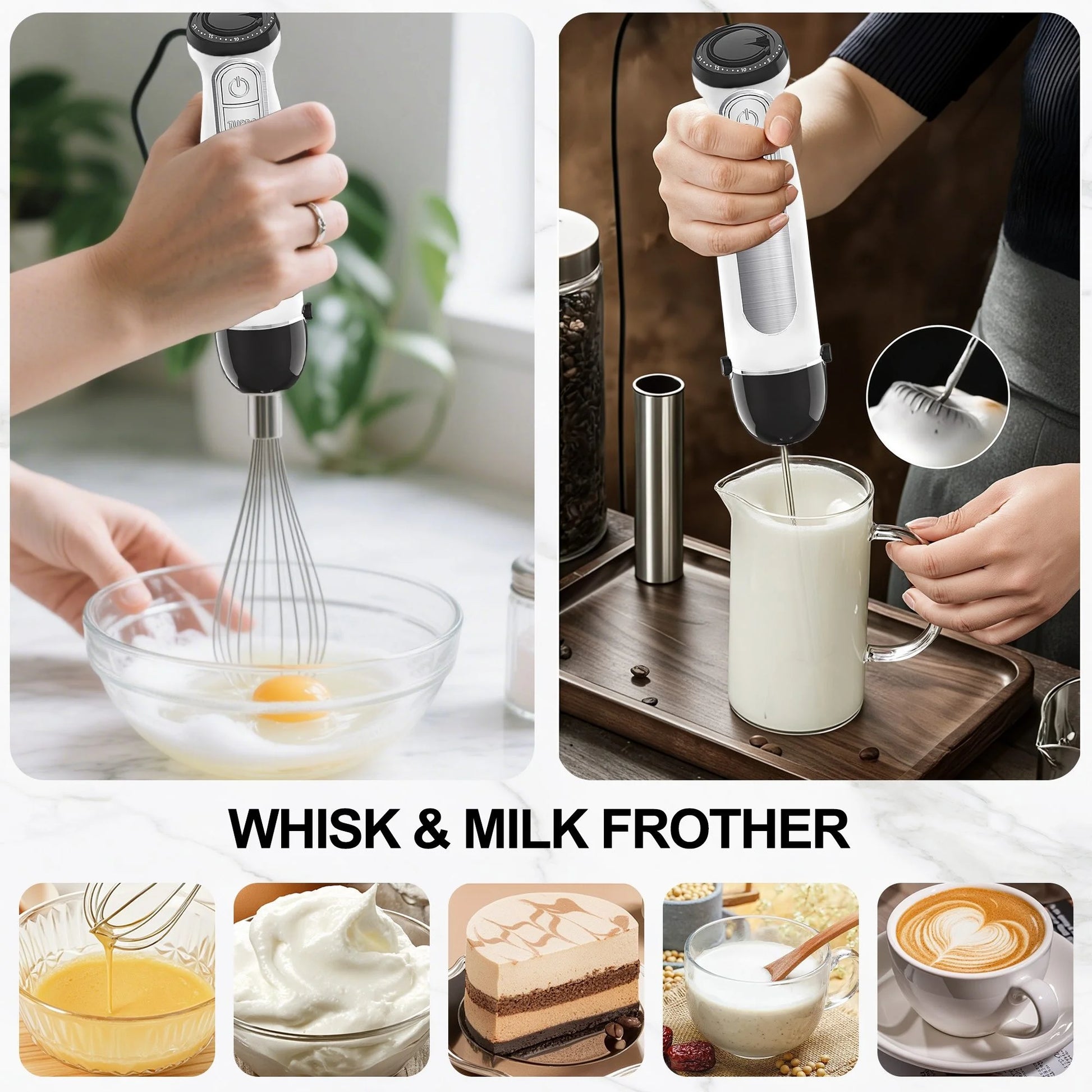 1100W Immersion Blender, 21-Speed Hand Blender with Turbo Mode, 5-In-1 Stick Blender for Smoothies, Baby Food, Soups, Purees, White