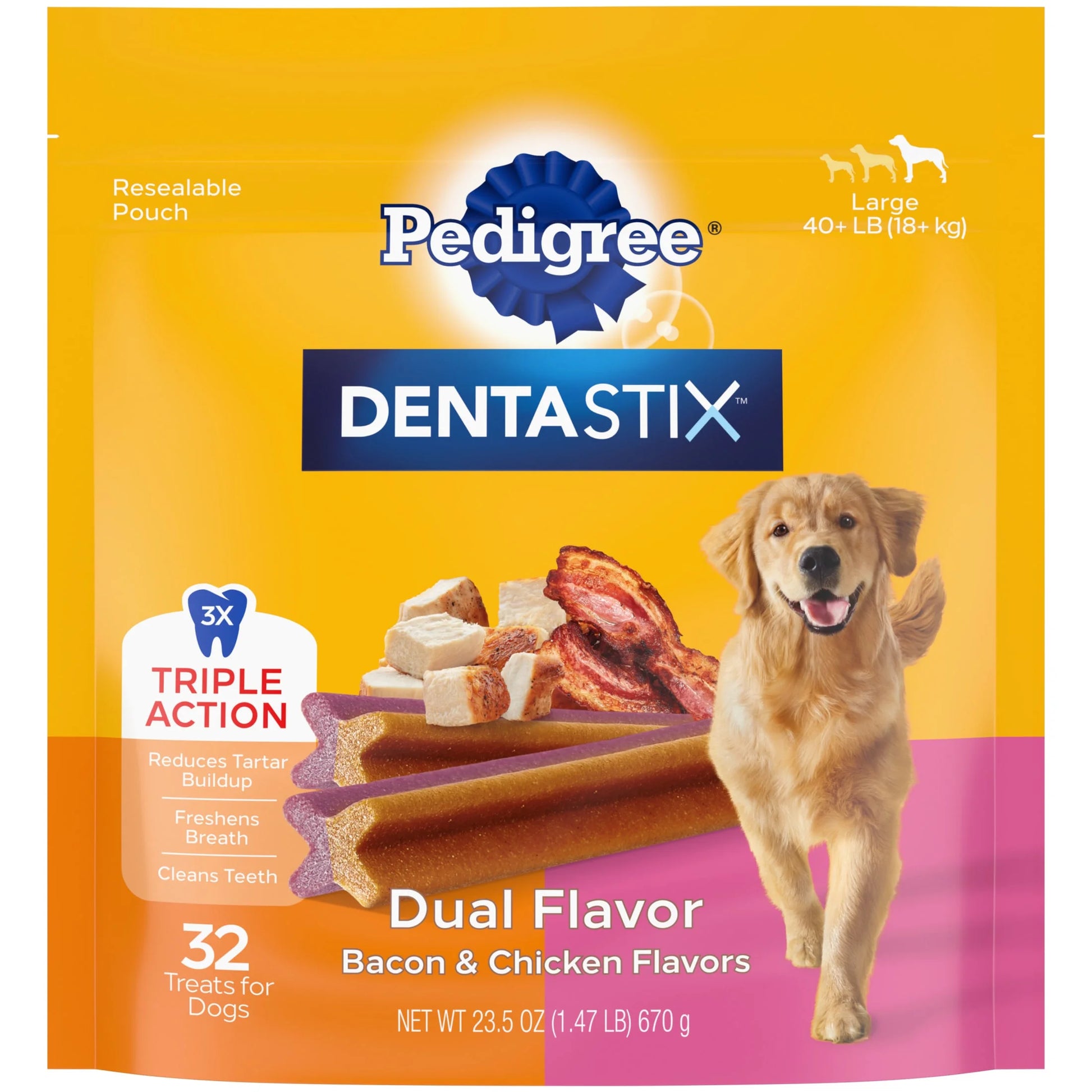 Dentastix Large Breed Dog Treats with Bacon & Chicken Flavor, 1.47 lb Bag