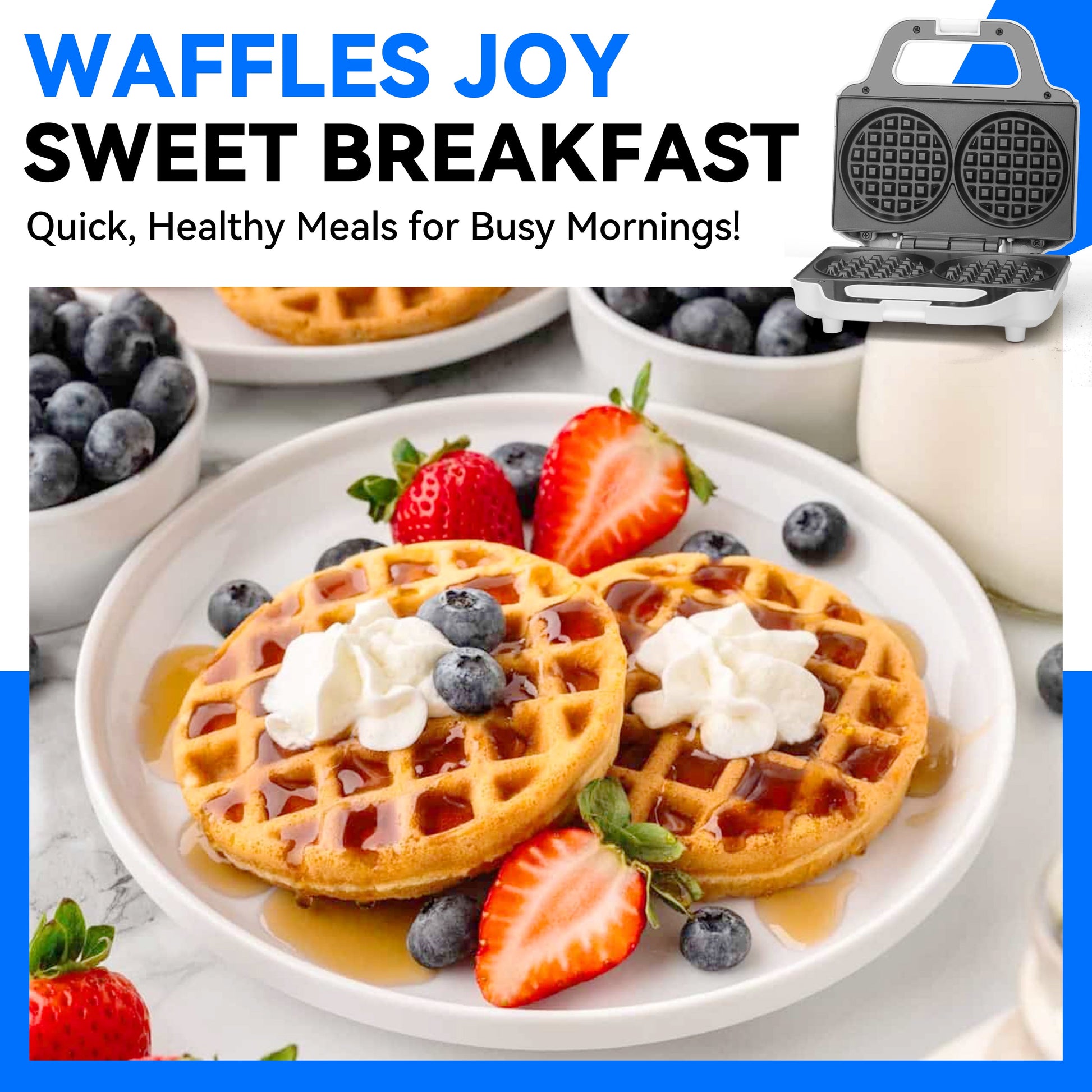 Double 4 Inch Waffle Maker, Electric round Waffle Machine, Brush Included, White