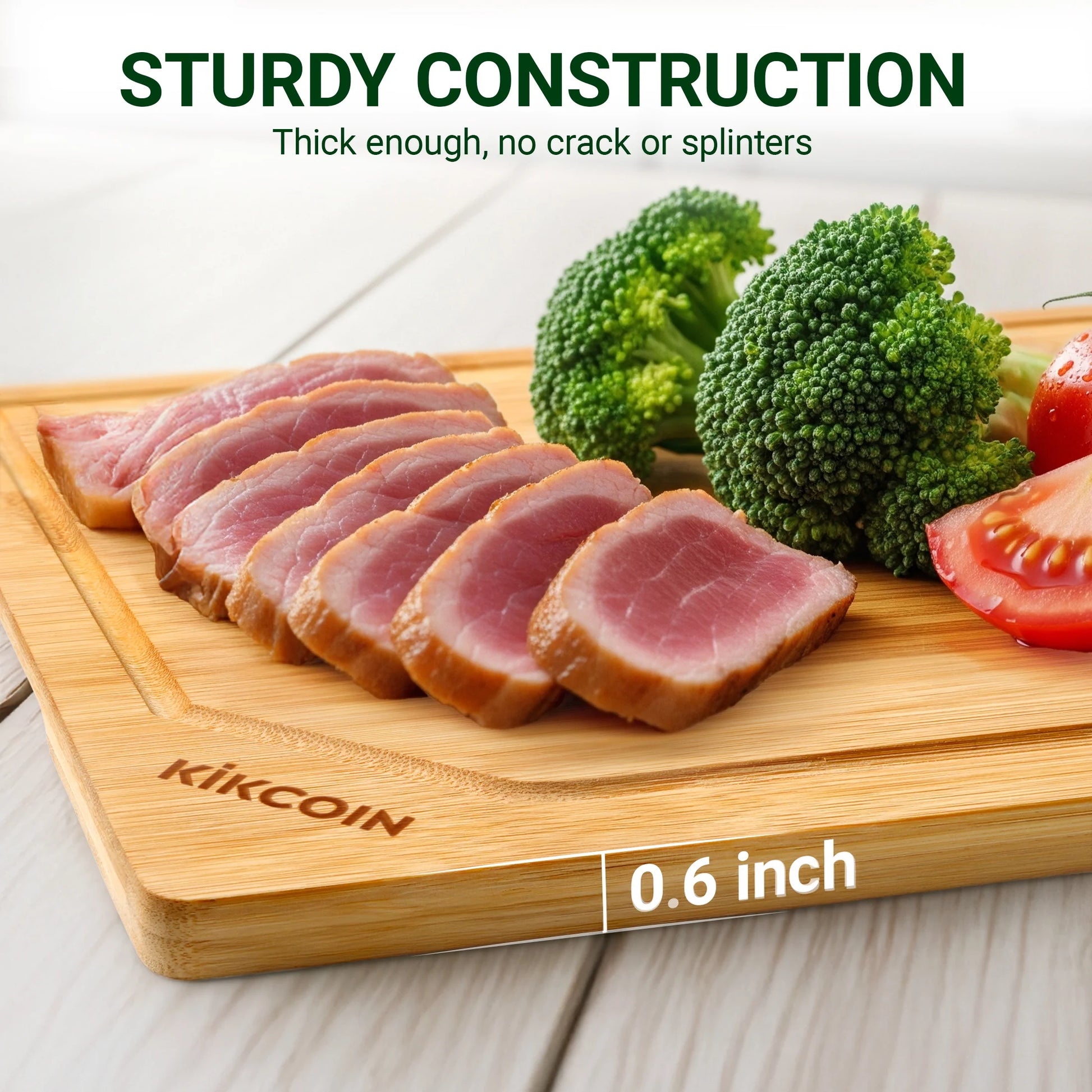 Bamboo Cutting Boards for Kitchen, with Deep Juice Groove and Inner Handle, 17.1" X 11.4"