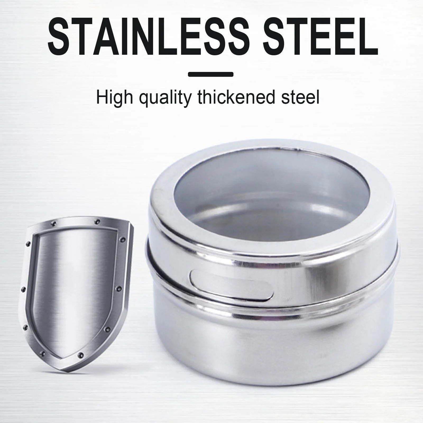 Special Offer! Set of 12 Stainless Steel Spice Jars, Magnetic Condiment Containers with Clear Lids, Spice Storage Tin with Holes for Pouring and Sifting