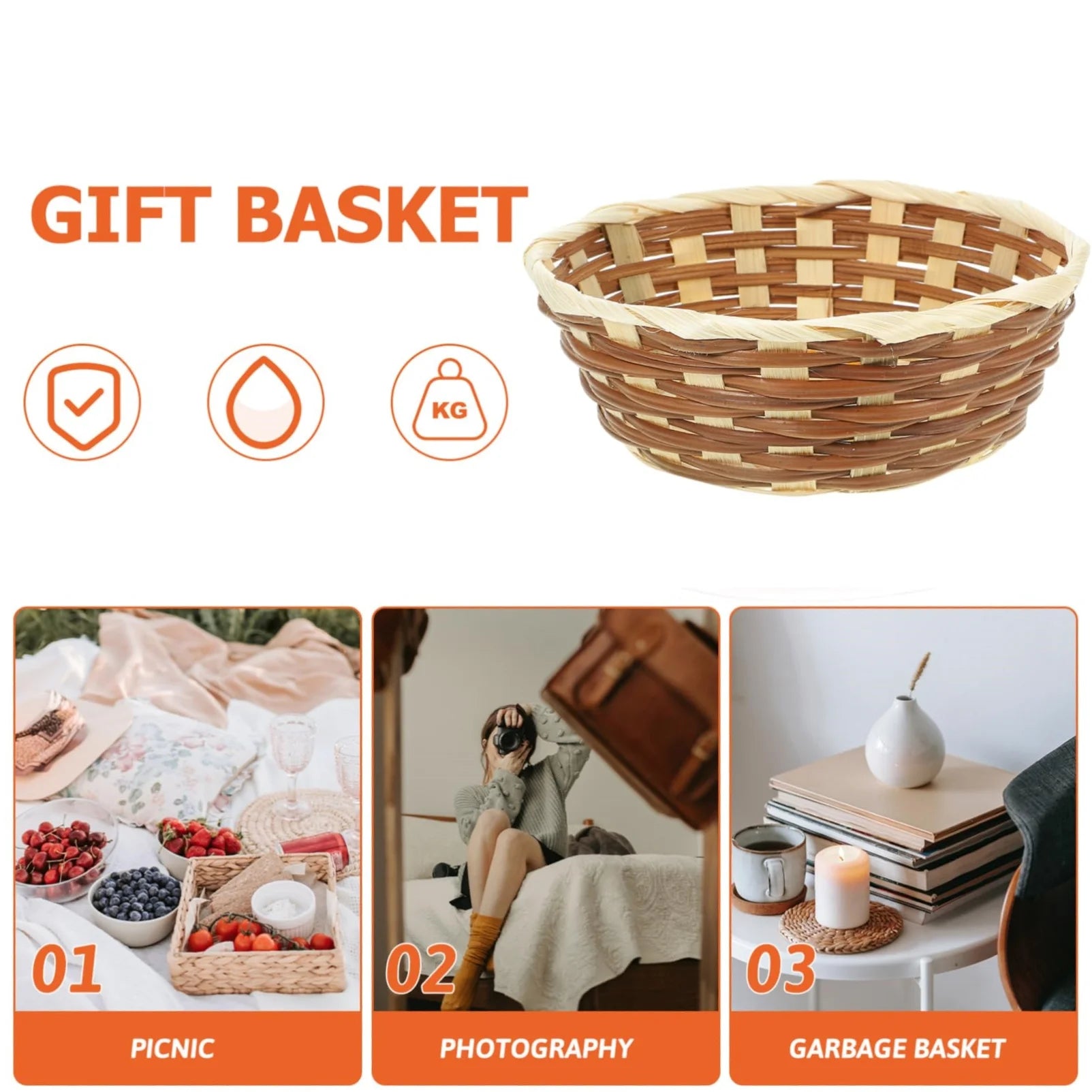 12 Pack round Gift Baskets, 6.5" Bamboo Small Bread & Fruit Baskets, Woven Bread Roll Baskets, Food Serving Baskets, Food Storage Basket for Kitchen Restaurant Display Decor