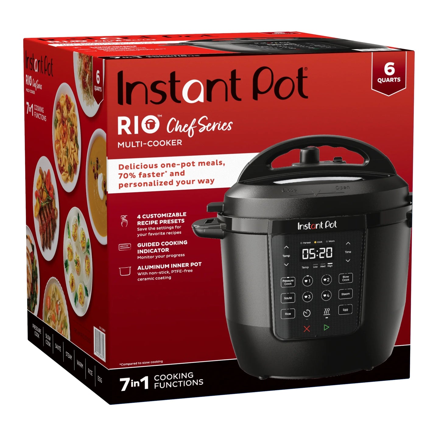 6Qt RIO Chef Series 7-In-1 Multi-Cooker, Pressure Cooker, Slow Cook, & More, Black