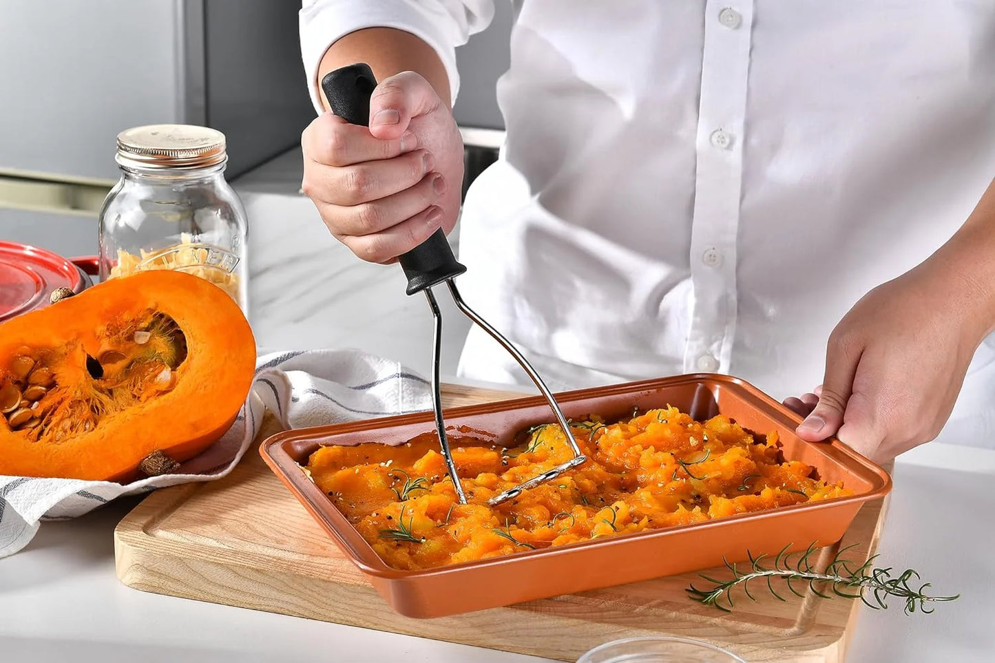 Potato Masher - Stainless Steel Wire Kitchen Tool for Mashing Vegetable, Food, Bean, Avocado - Dishwasher Safe - Small