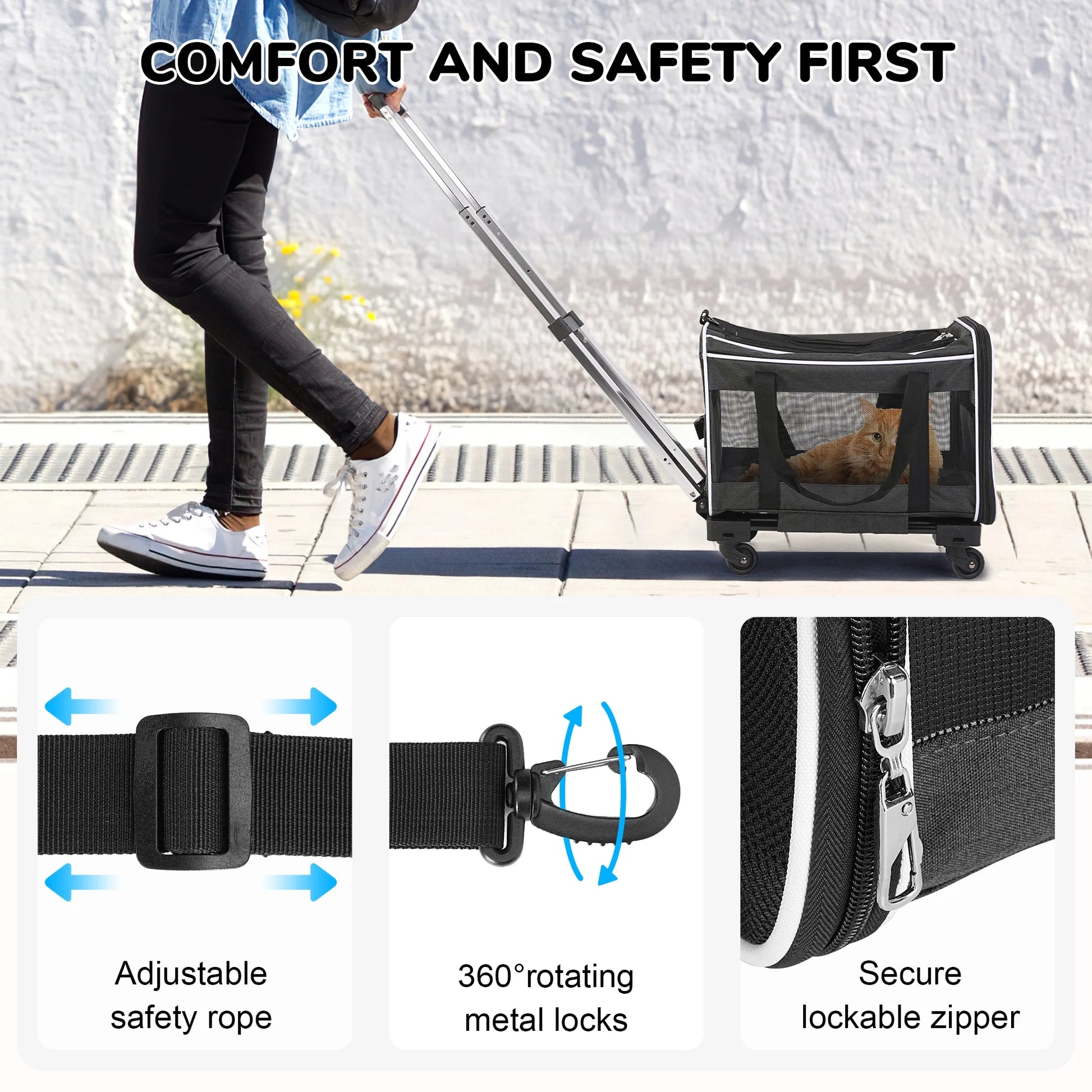 Pet Carrier with Wheels for Small to Medium Dogs and Cats - Ideal for Travel, Flight, Camping, and Outdoor Use