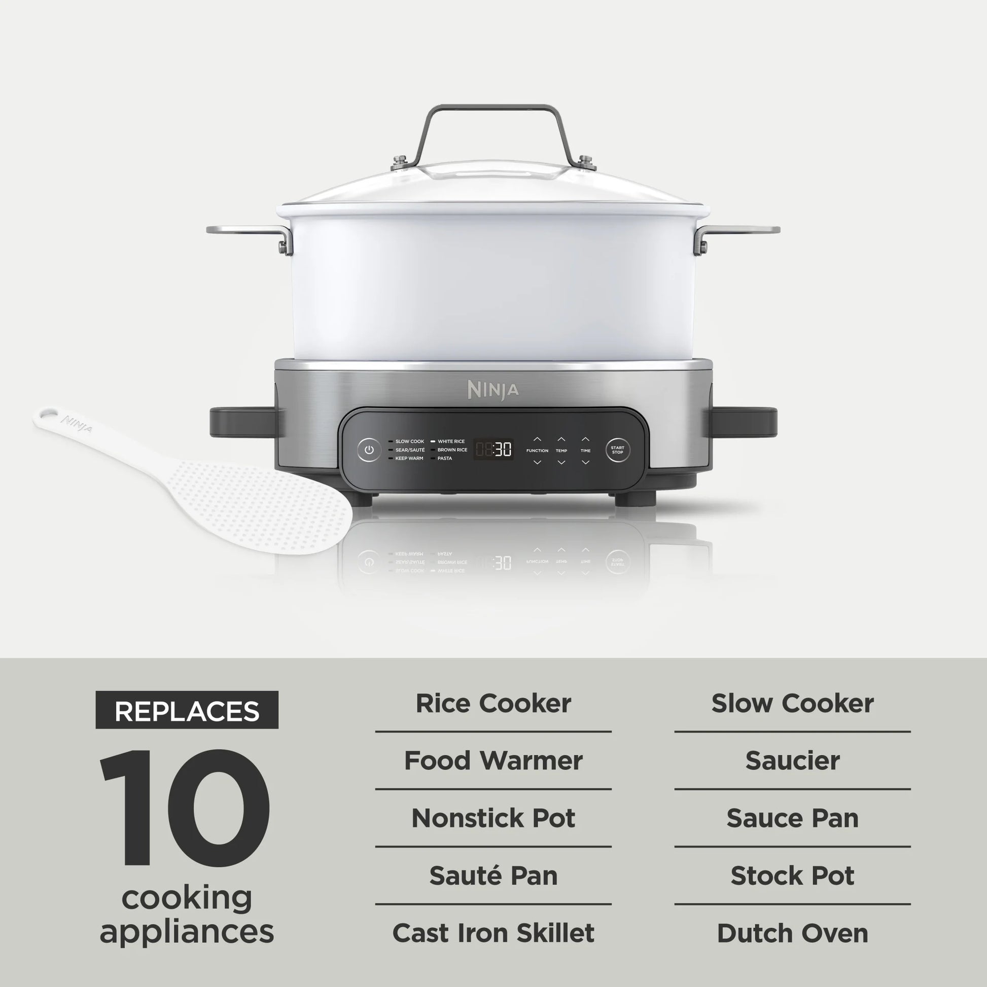 Foodi 6.5 Qt Everyday Possiblecooker, Stainless Steel/White, Multi Cooker, Slow Cooker, MC1100