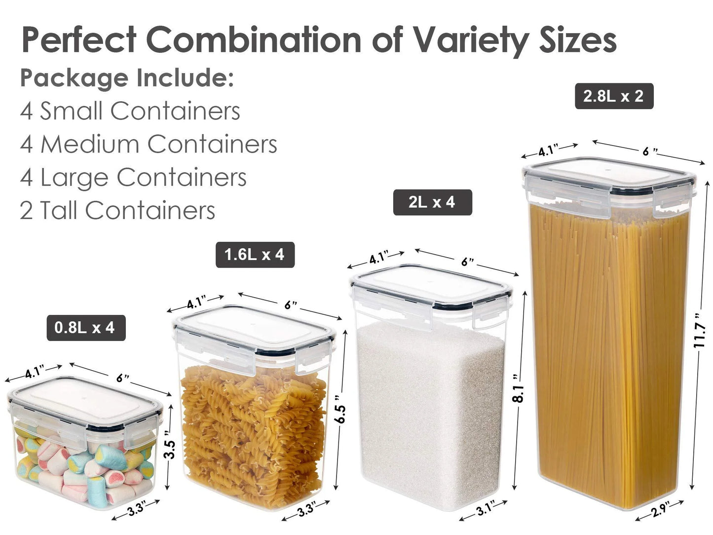 Airtight Food Storage Containers Set,  14Pcs Plastic Kitchen and Pantry Organization Canisters, Black