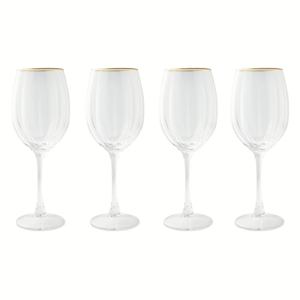 Scalloped Wine Glasses with Gold Rim, Set of 4