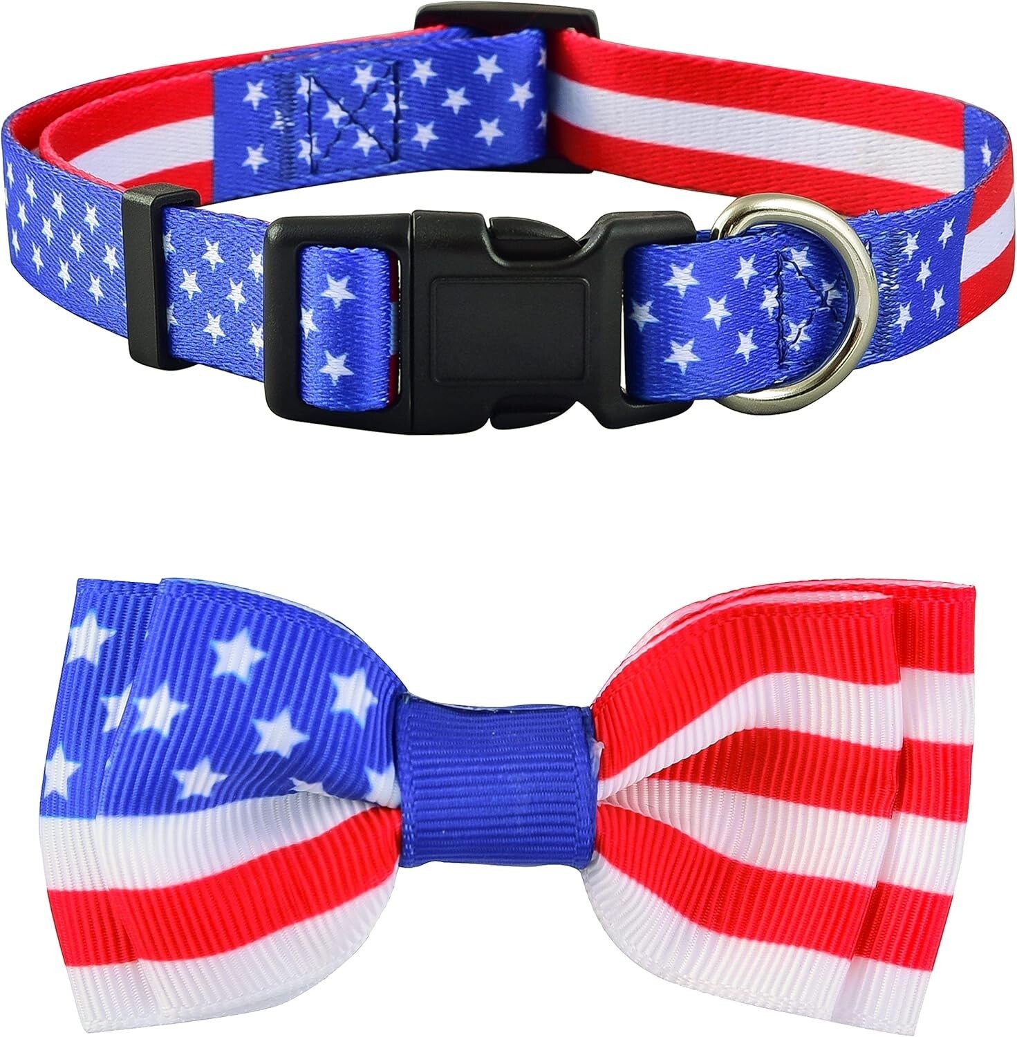 4Th of July Cat Collar with Bowtie American Flag - Small Dogs & Pet