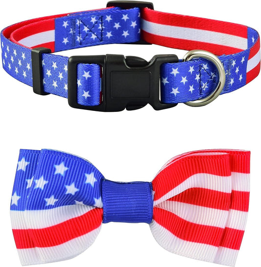 4Th of July Cat Collar with Bowtie American Flag - Small Dogs & Pet