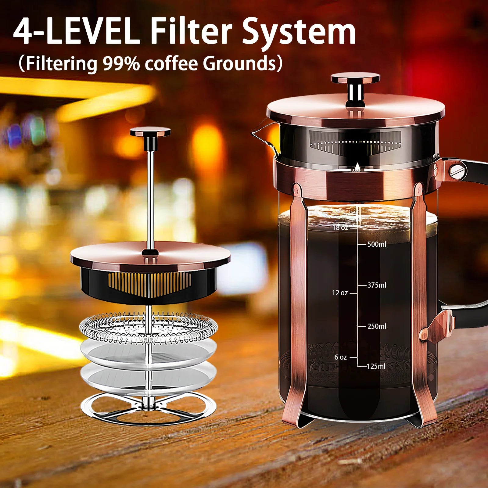 4-Cup Heat Resistant Stainless Steel French Press Coffee Maker