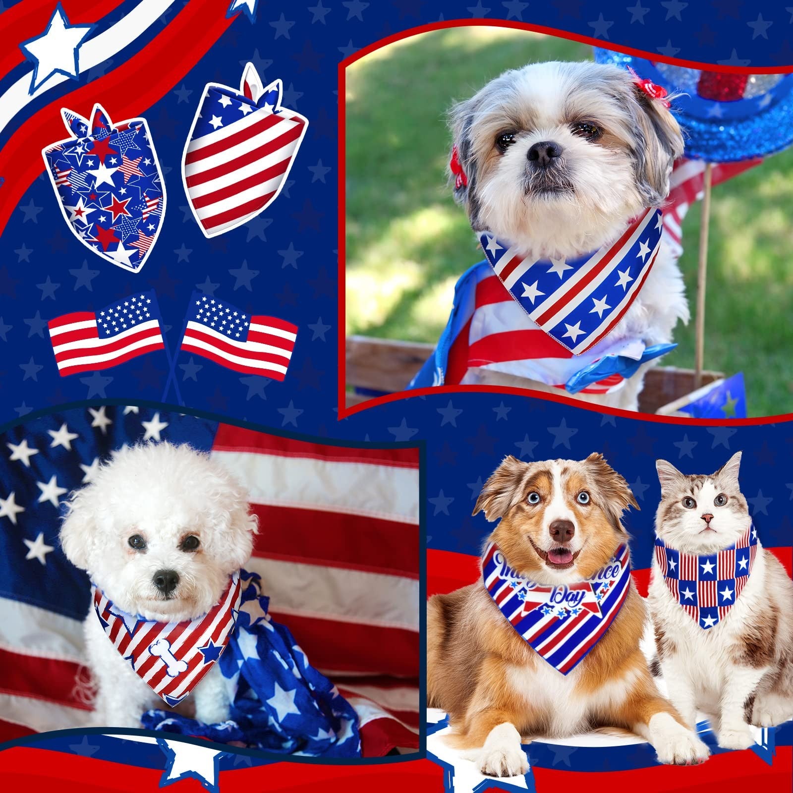 30 Pcs 4Th of July Dog Bandanas Bulk American Flag Pet Scarf Triangle Bibs Ho...