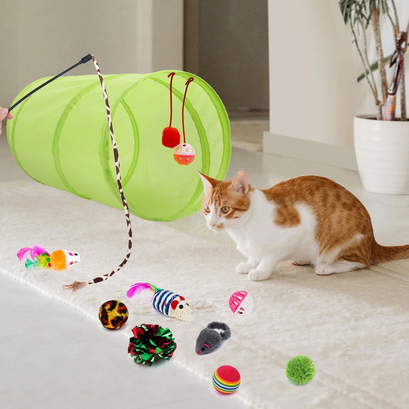21-Piece Interactive Cat Toy Assortment with Tunnel, Teasers, Fluffy Mice, and Crinkle Balls