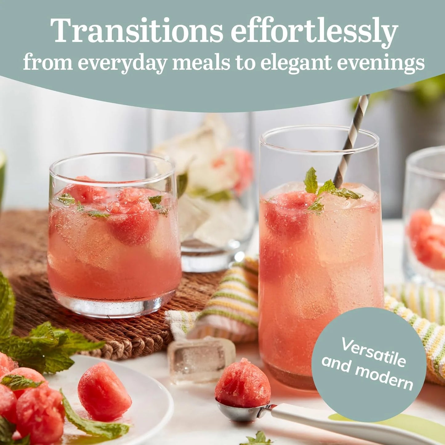 Glass and Rocks Glassware Set, Stylish Lead-Free Glassware 16-Piece Set, Versatile Dishwasher Safe Kitchen Glassware Set for Parties