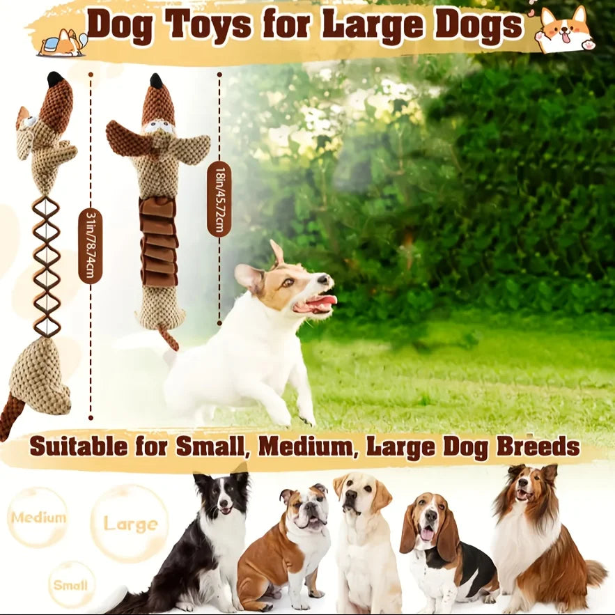 Stretchy Squeaky Plush Dog Toy with Crinkle - No Battery Chew Toy for All Breed Sizes, Durable Pull Play Design