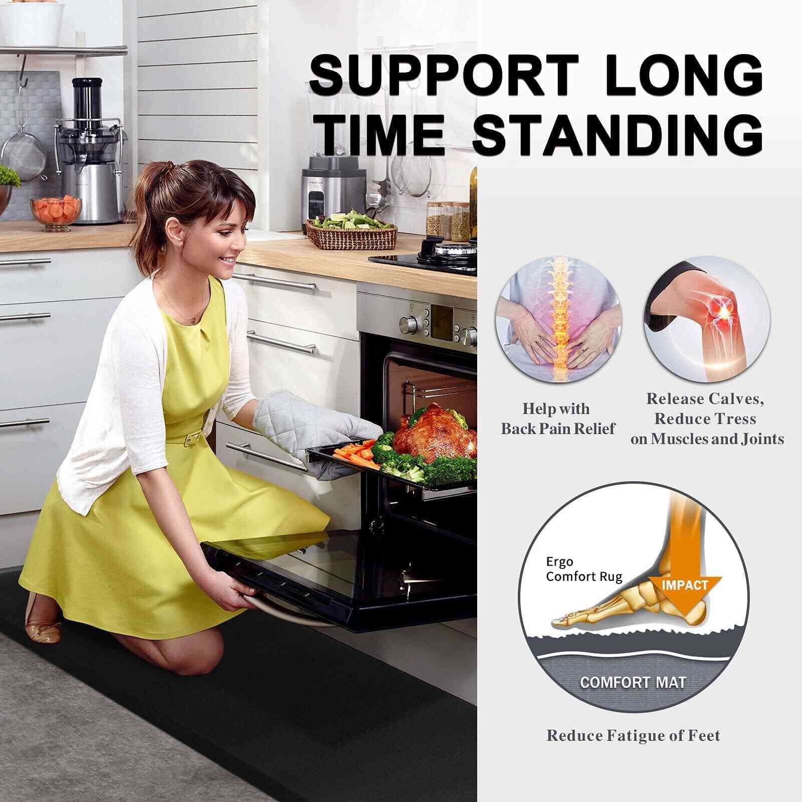 Anti-Fatigue Floor Mat Cushioned Kitchen Comfort Mat, Waterproof Non-Slip Standing Desk Foam Mats and Rugs, Black, 17.3"X39"