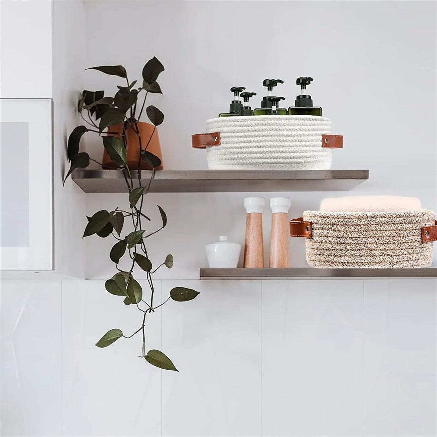 Clearance Small Woven Basket Mini Cotton Rope Storage Basket Tiny White Easter Basket Shelf Basket Oval Decorative Basket Empty Gift Basket for Home & Kitchen Khaki