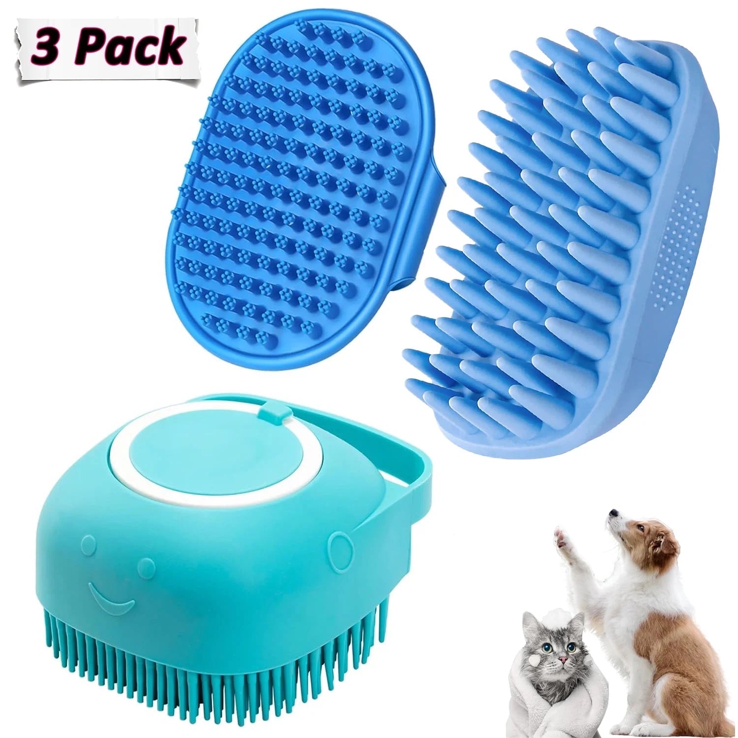 3 Pack Dog Bath Brush, Dog Washing Brush for Short Long Haired Dogs Cats, Dog Scrubber for Bath, Pets Shower, Massaging & Grooming