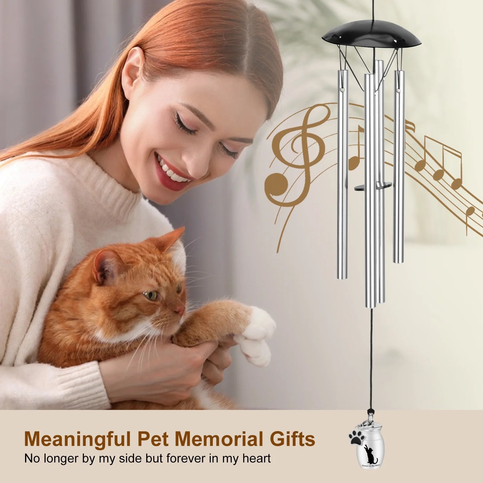 Pet Memorial Wind Chimes with Pet Urns,Cat Memorial Wind Spinner Gifts for Loss of Cat,Sympathy Gift for Garden Yard Decorations