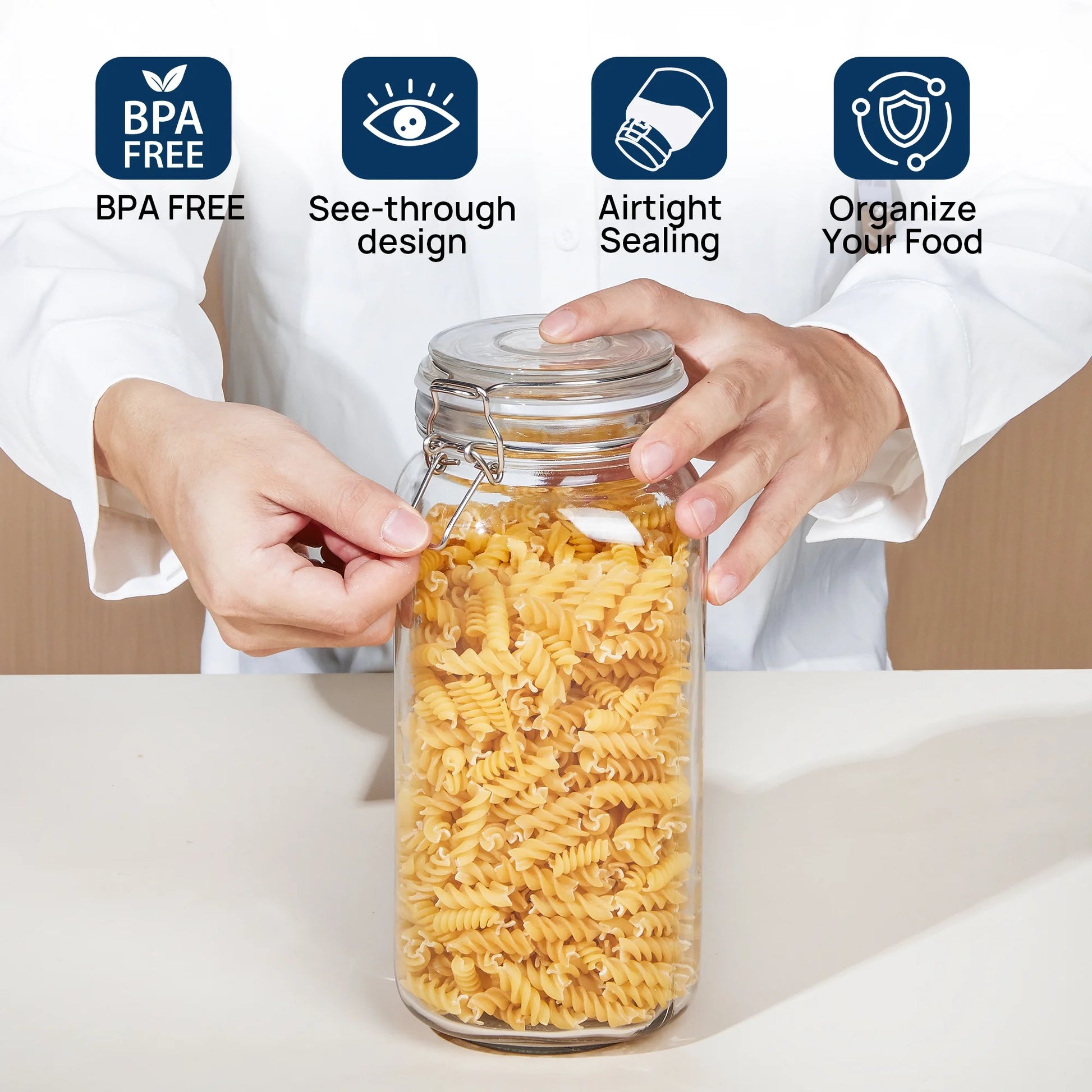 3 PCS Airtight Glass Jars with Lids, 3 PCS Food Storage Canister, Square Mason Jar Containers, 78Oz*1+50Oz*2