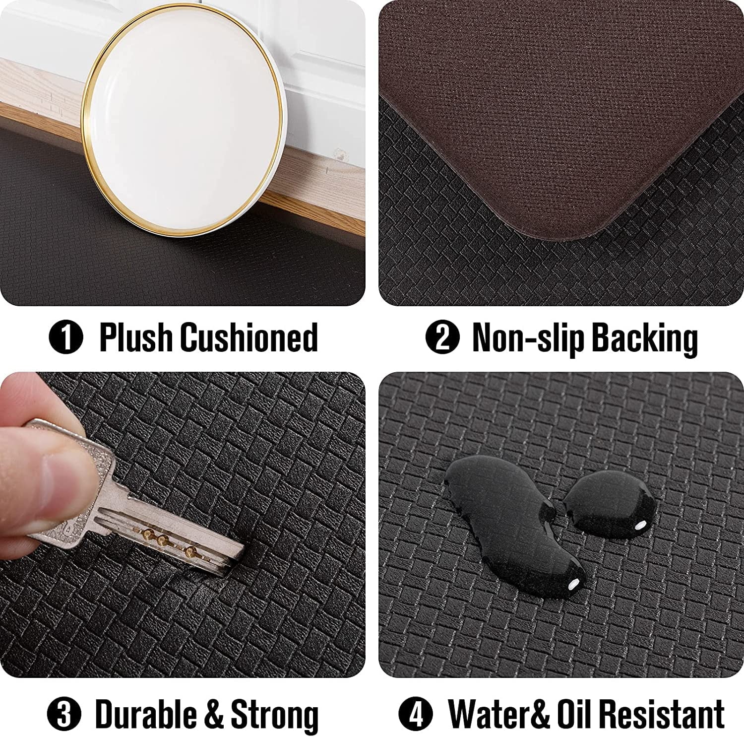 Anti-Fatigue Floor Mat Cushioned Kitchen Comfort Mat, Waterproof Non-Slip Standing Desk Foam Mats and Rugs, Black, 17.3"X39"