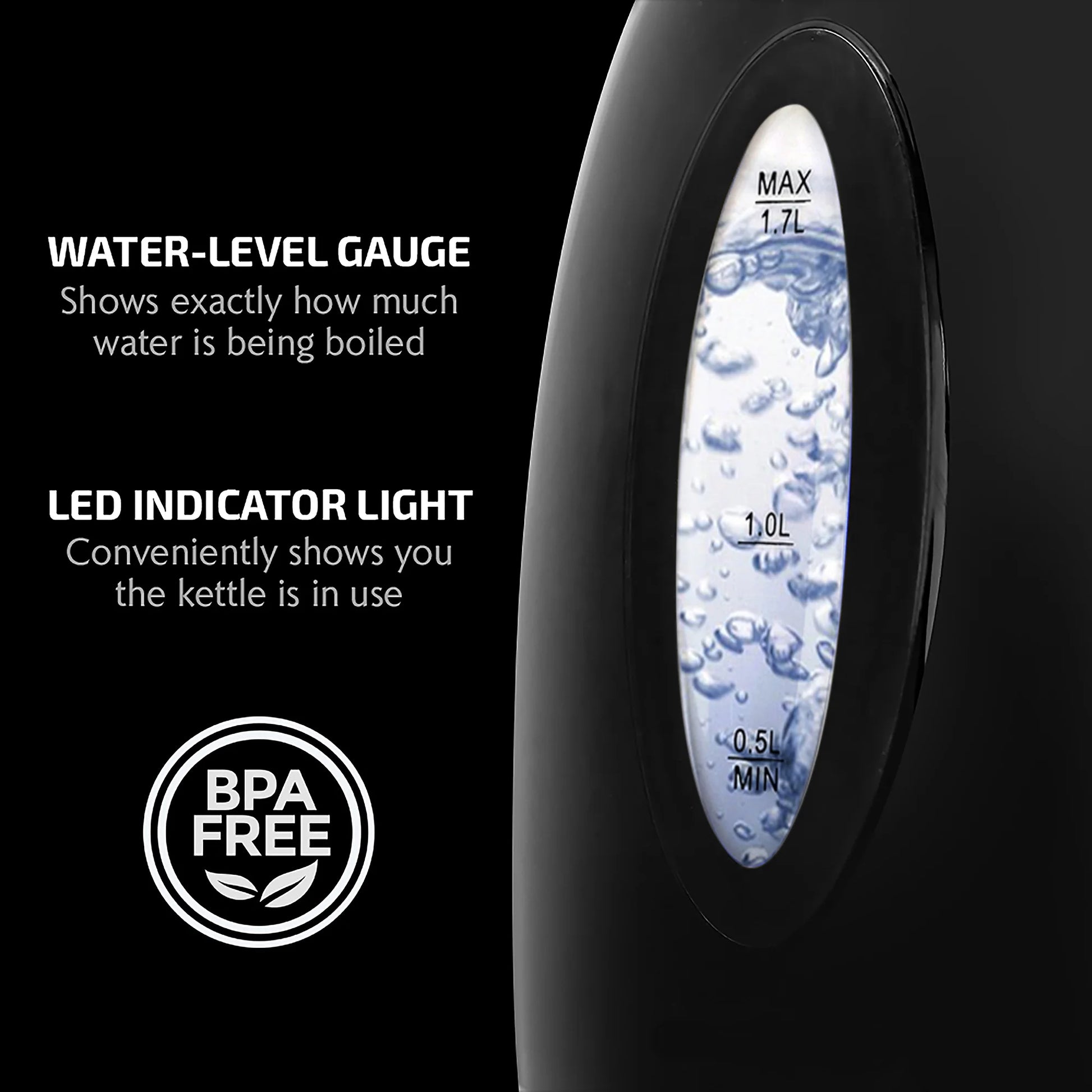 Electric Kettle Hot Water Heater 1.7 Liter - BPA Free Fast Boiling Cordless Water Warmer - Auto Shut off Instant Water Boiler for Coffee & Tea Pot - Black KP72B