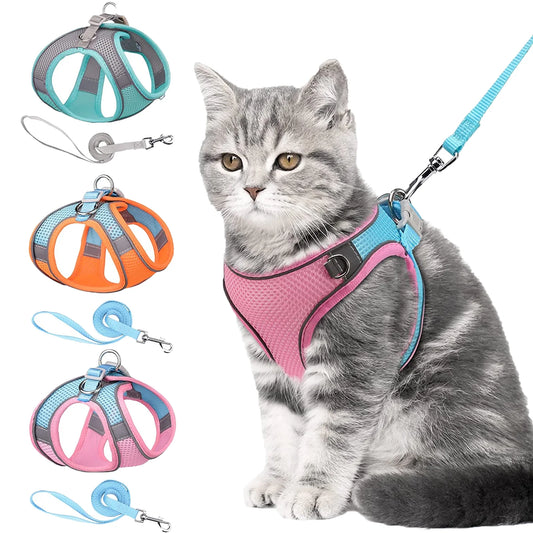 Escape-Proof Cat Harness and Leash Set, Adjustable Reflective Vest for Small and Large Pets, Breathable and Easy Control Design, Pink 2XS