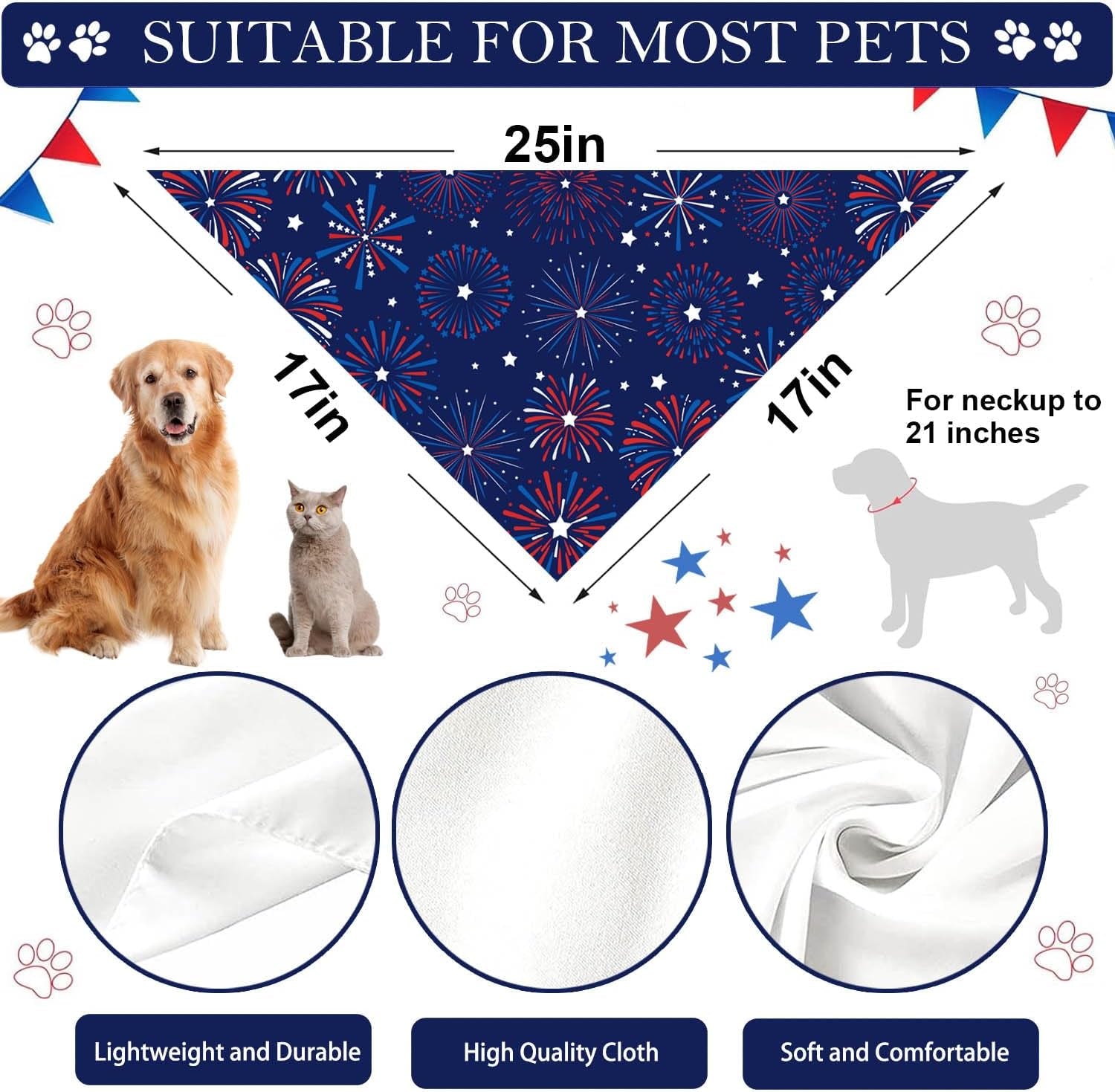 4Th of July Dog Bandanas, Adjustable American Flag Holiday Party Pet Decorations