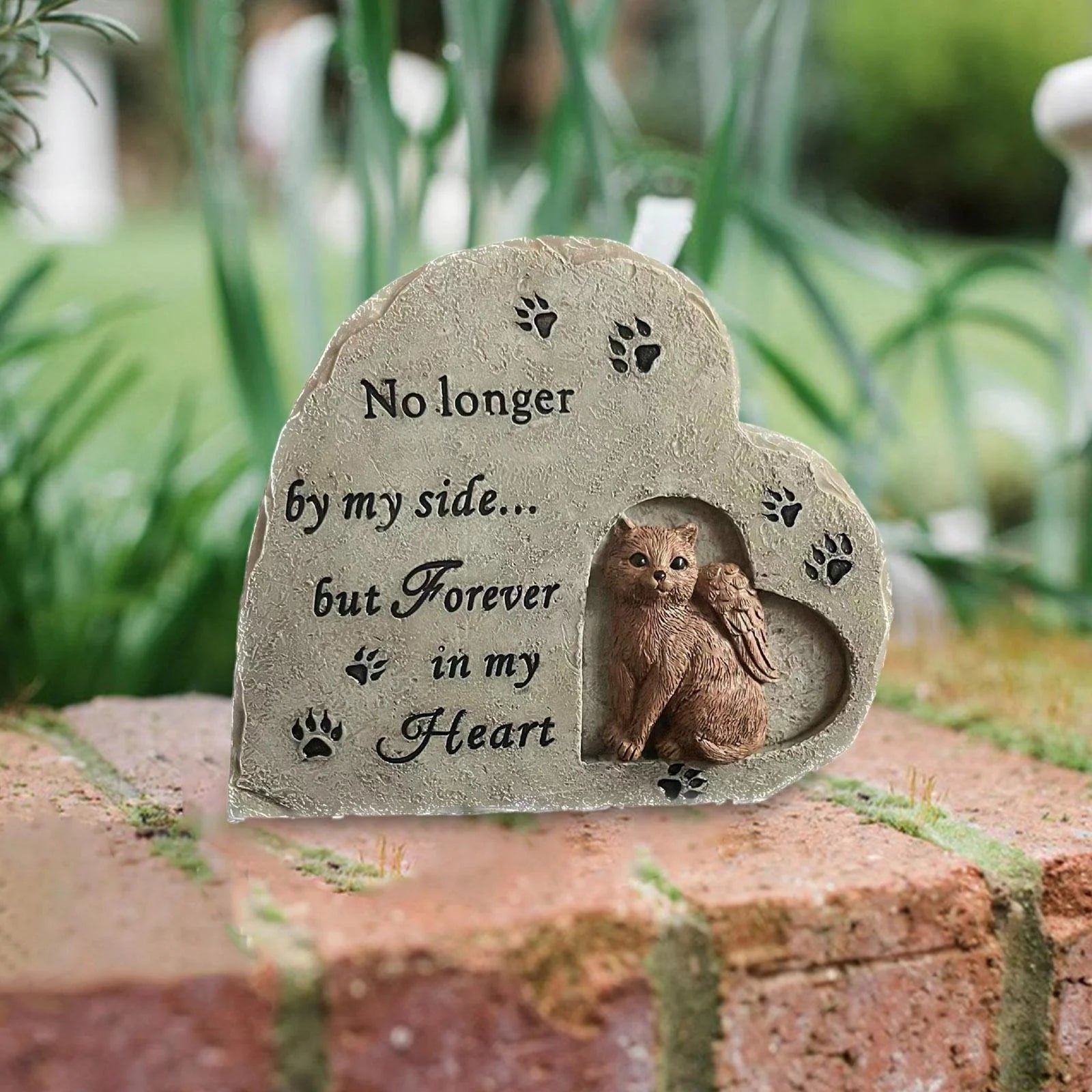 Pet Cat Memorial Stone Resin Cat Statues with Angel for Porch Outdoors Lawn