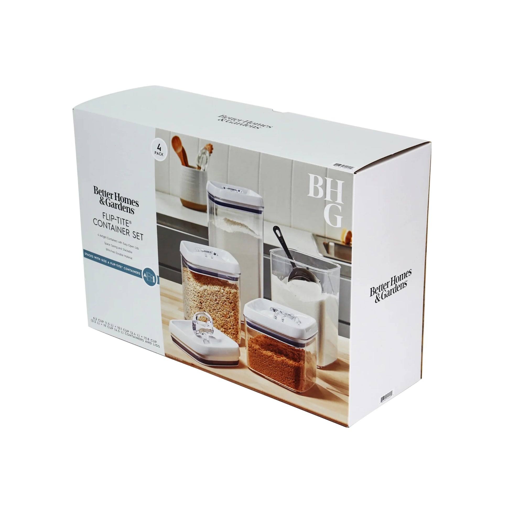 Canister Pack of 4, Flip-Tite® Square Food Storage Container Set