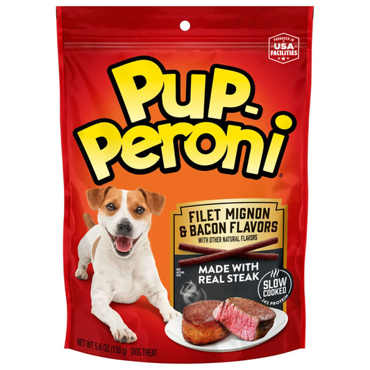 Pup Peroni Filet Mignon and Bacon Flavor Dog Treats, 5.6 oz Bag