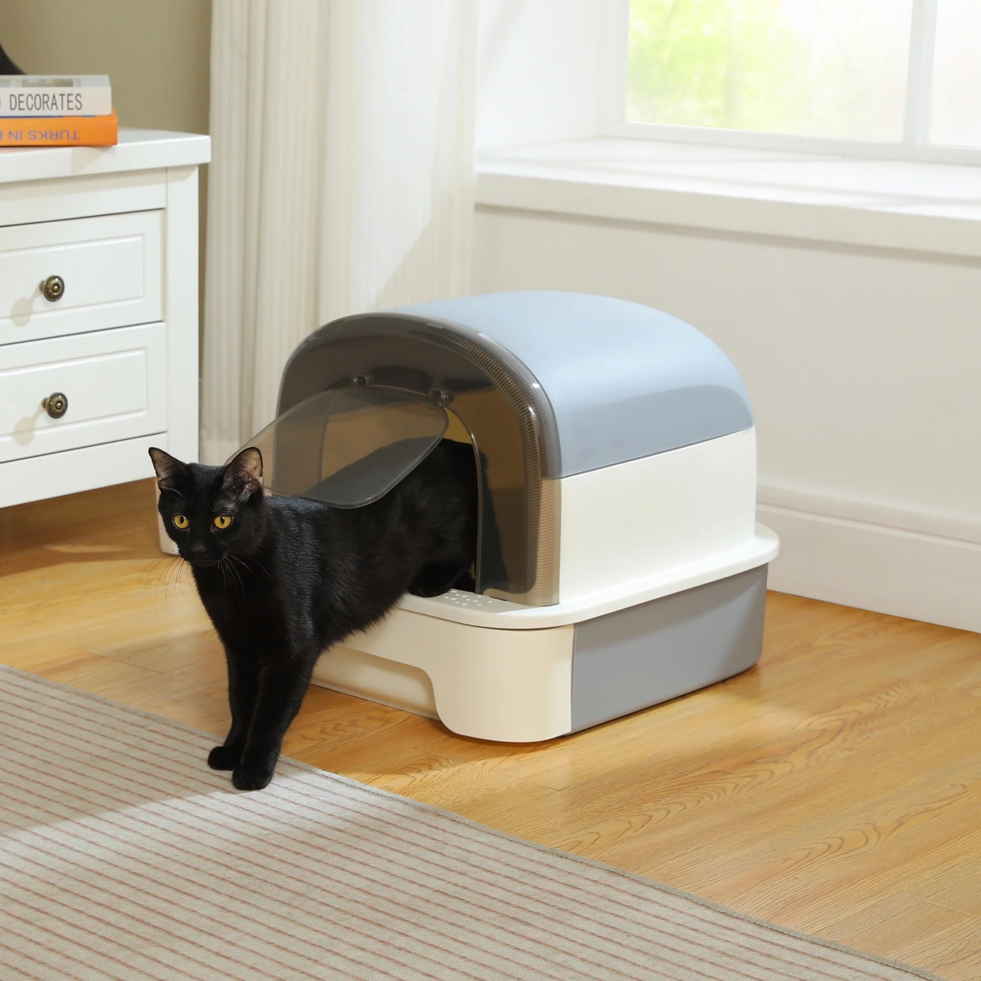 Large Cat Litter Box with Scoop Litter Box with Lid Double-Layer Leak-Proof Litter Box for Cat, Gray