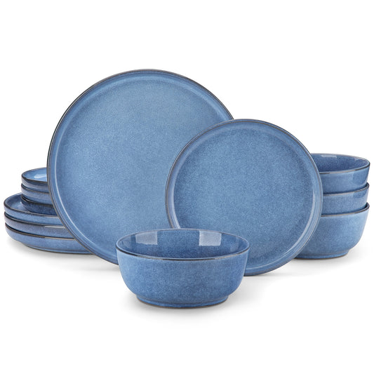 Malacasa 16 Pcs Dinnerware Sets, Stoneware Plates and Bowls Set, Tableware Dishwasher Microwave Safe, Serves for 4 People, Blue