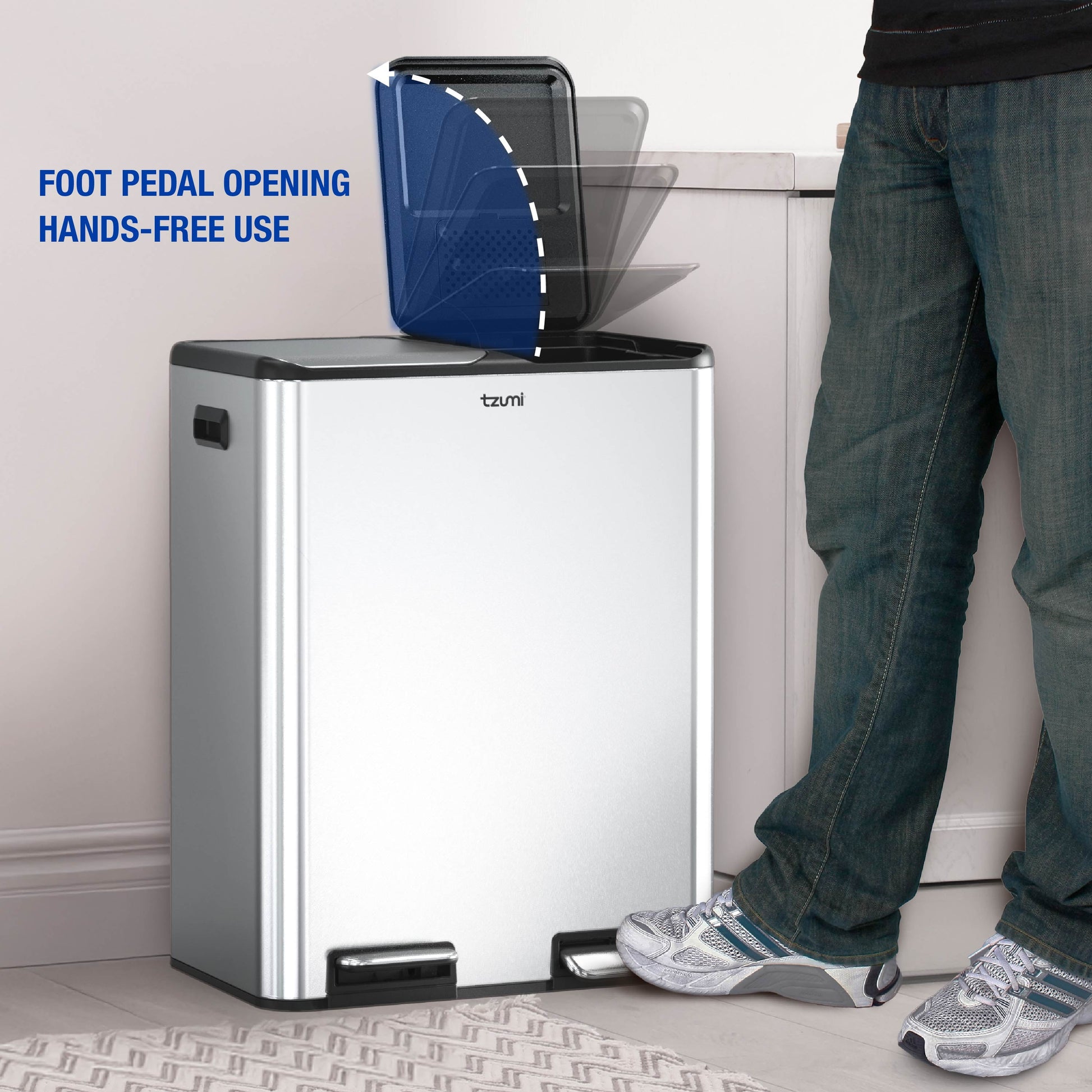 Dual-Compartment Recycling Bin Stainless Steel Trash Can for Kitchen, 16 Gallon Total